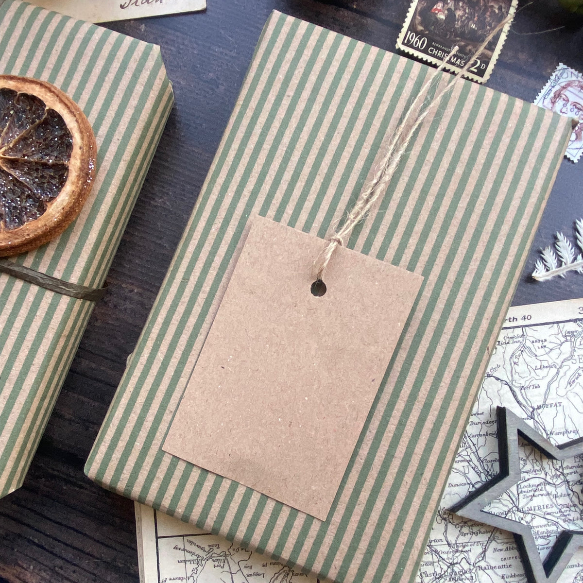 Green Stripe Paper Fibre Wrapping Paper