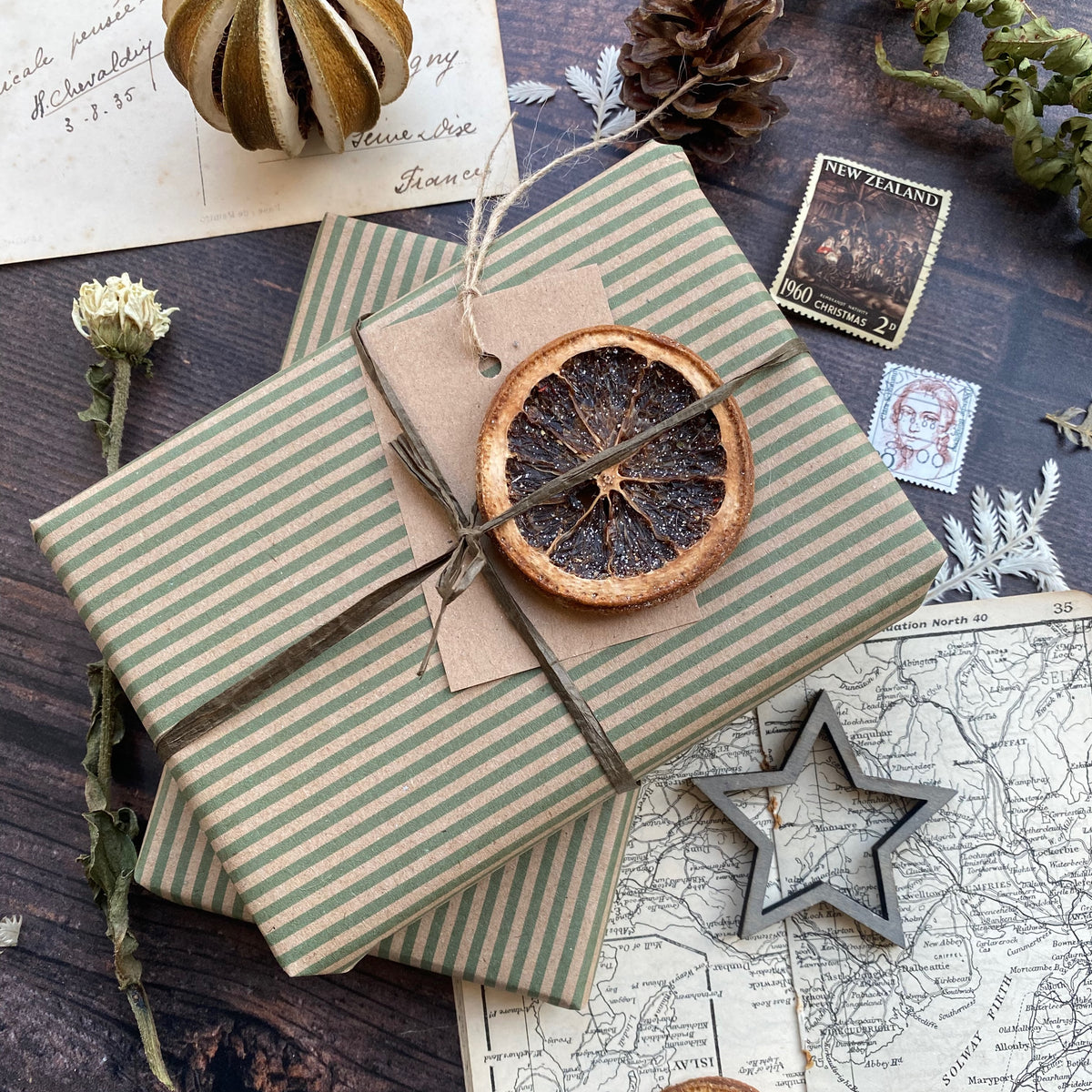 Green Stripe Paper Fibre Wrapping Paper