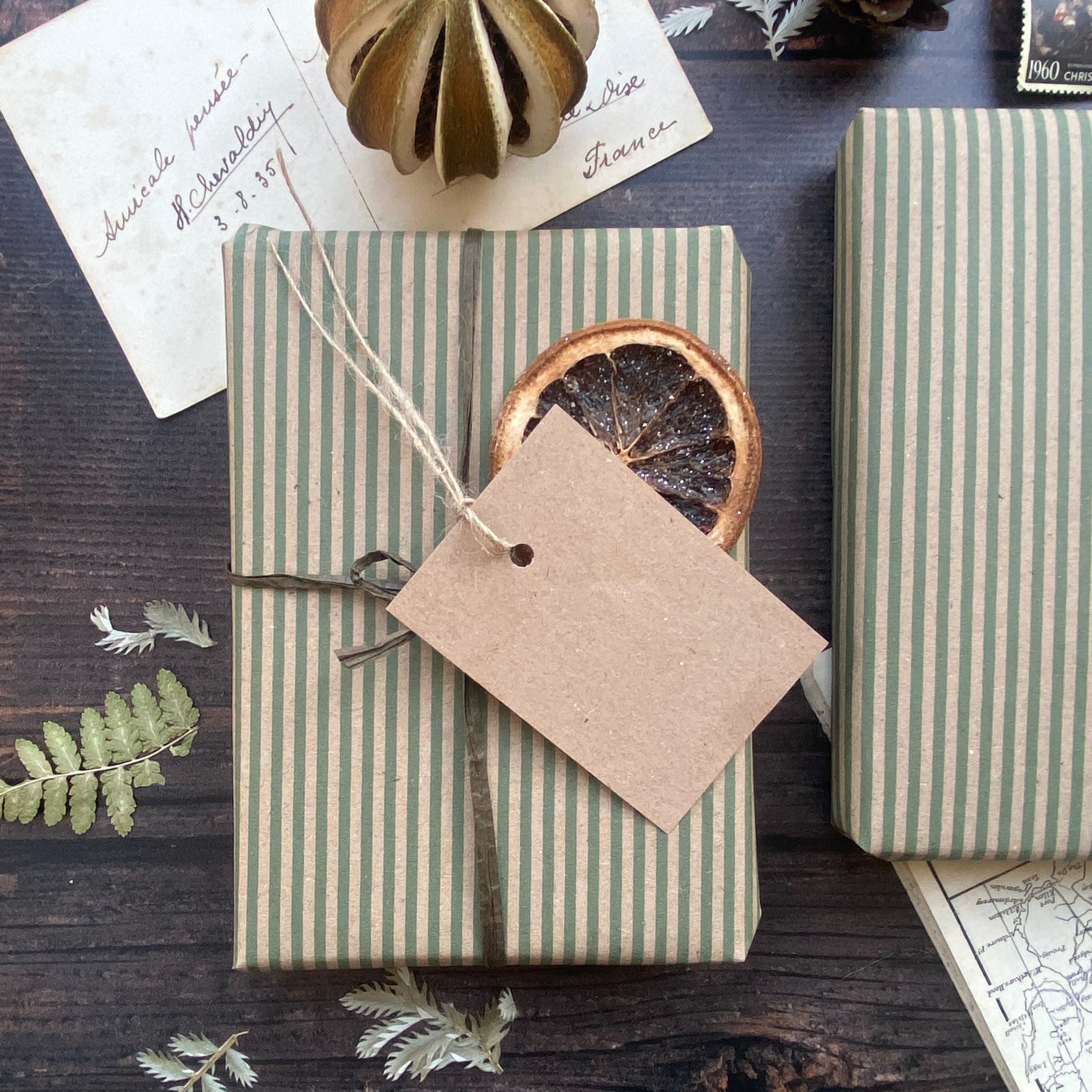 Green Stripe Paper Fibre Wrapping Paper