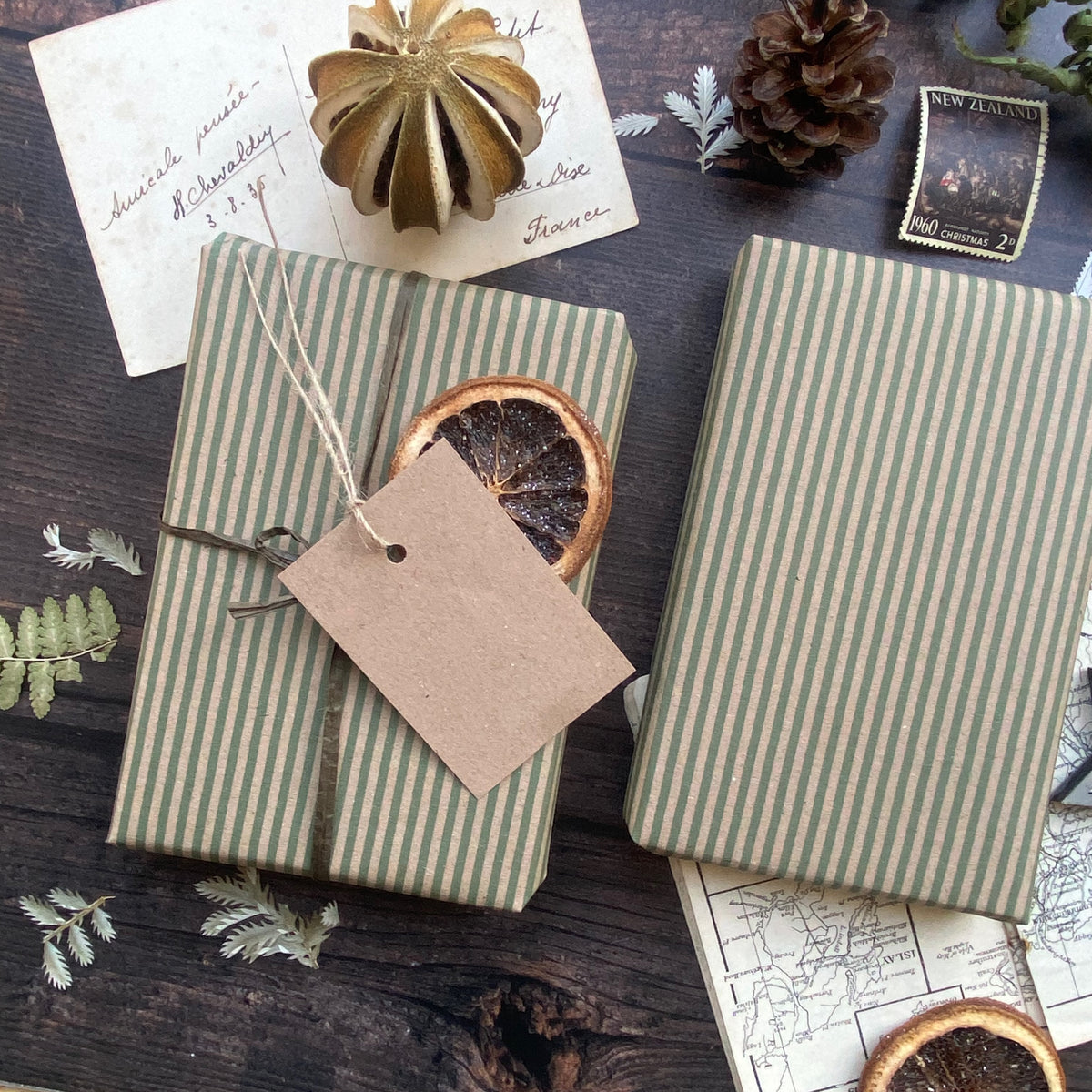 Green Stripe Paper Fibre Wrapping Paper