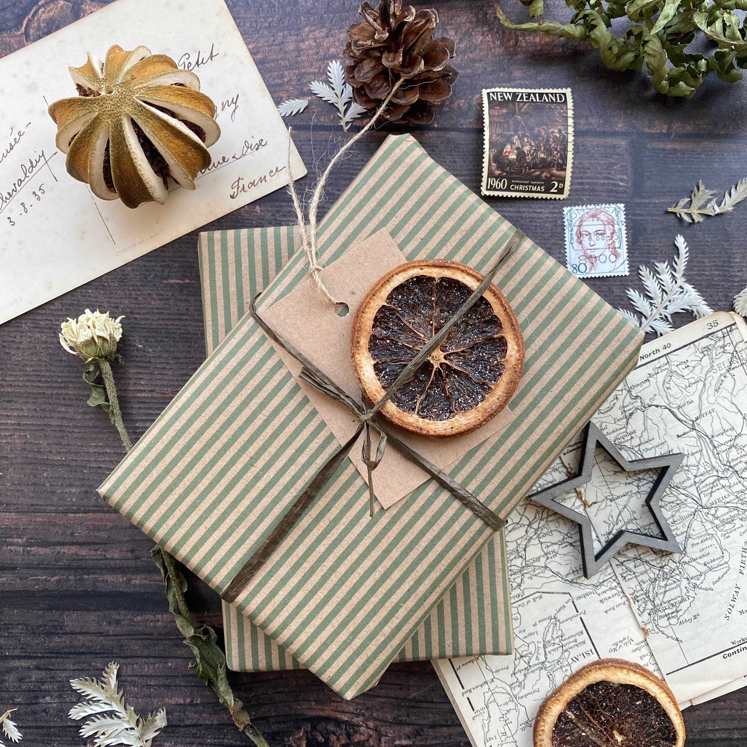 Green Stripe Paper Fibre Wrapping Paper