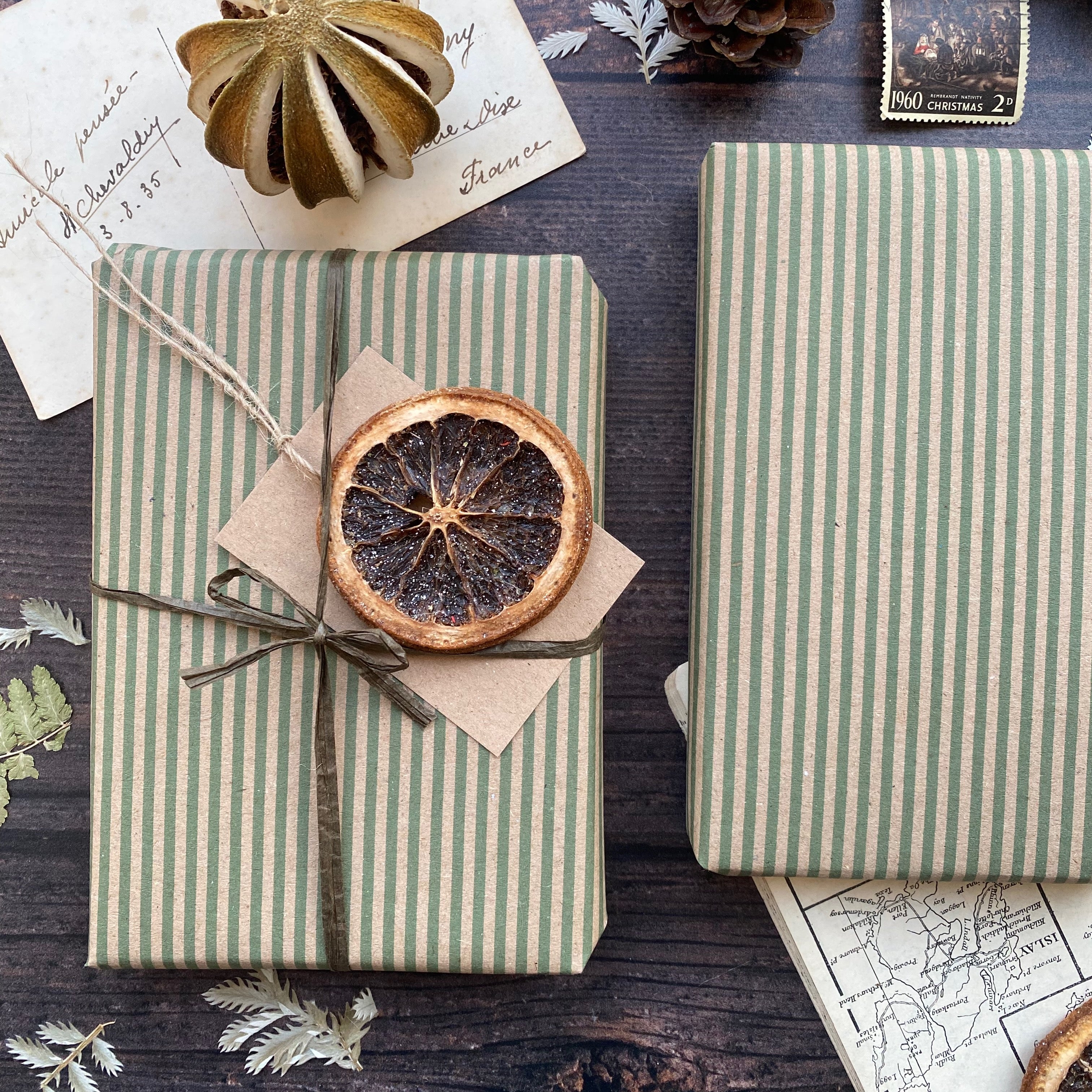 Green Stripe Paper Fibre Wrapping Paper