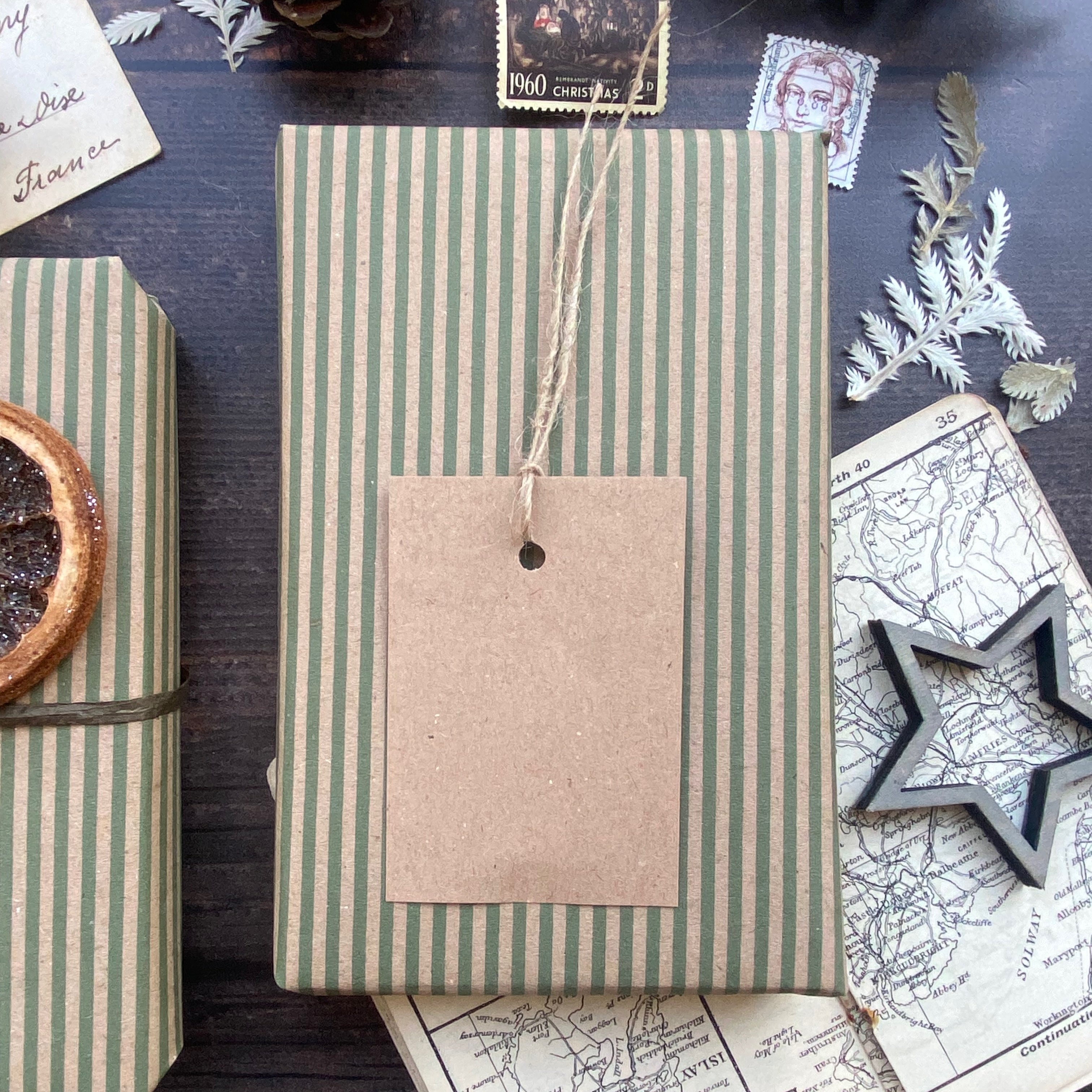 Green Stripe Paper Fibre Wrapping Paper