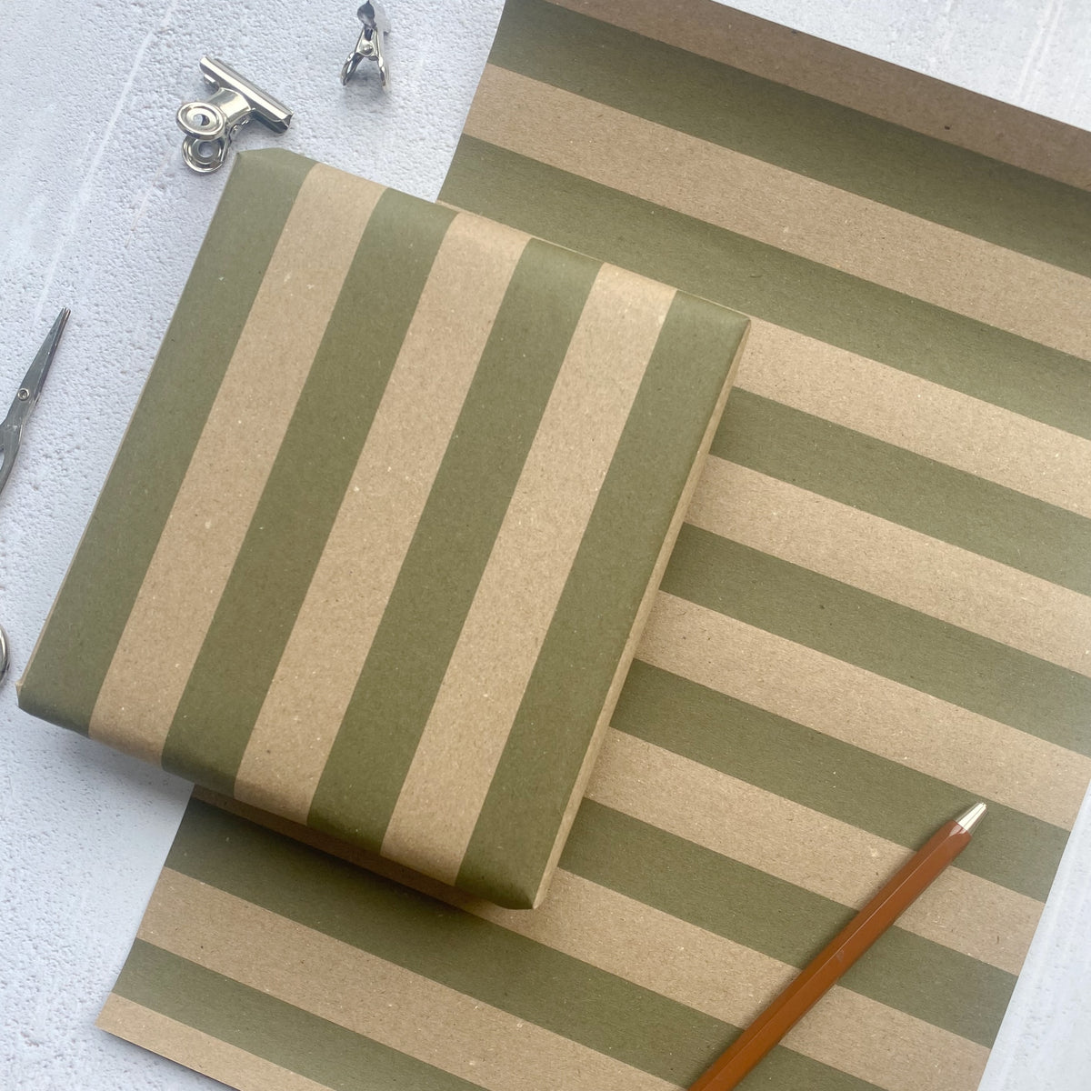 Olive Green Wide Stripe Pattern Fibre 450 x 320mm Size Wrapping Paper Sheet