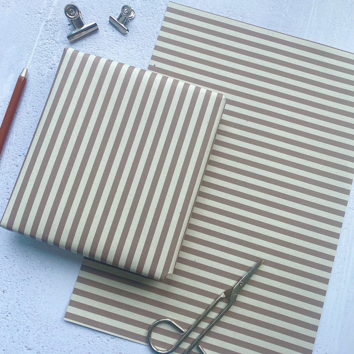 Stripe Mocha Paper Fibre 42cm x 29.7 (A3) Size Wrapping Paper Sheet