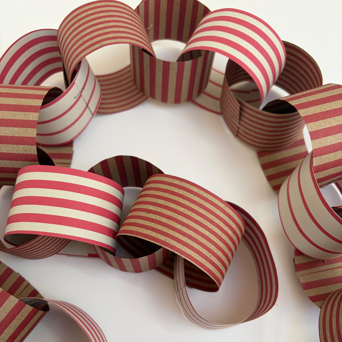 Red Striped Recycled Paper Chain Garland, Christmas Decoration (230CM)