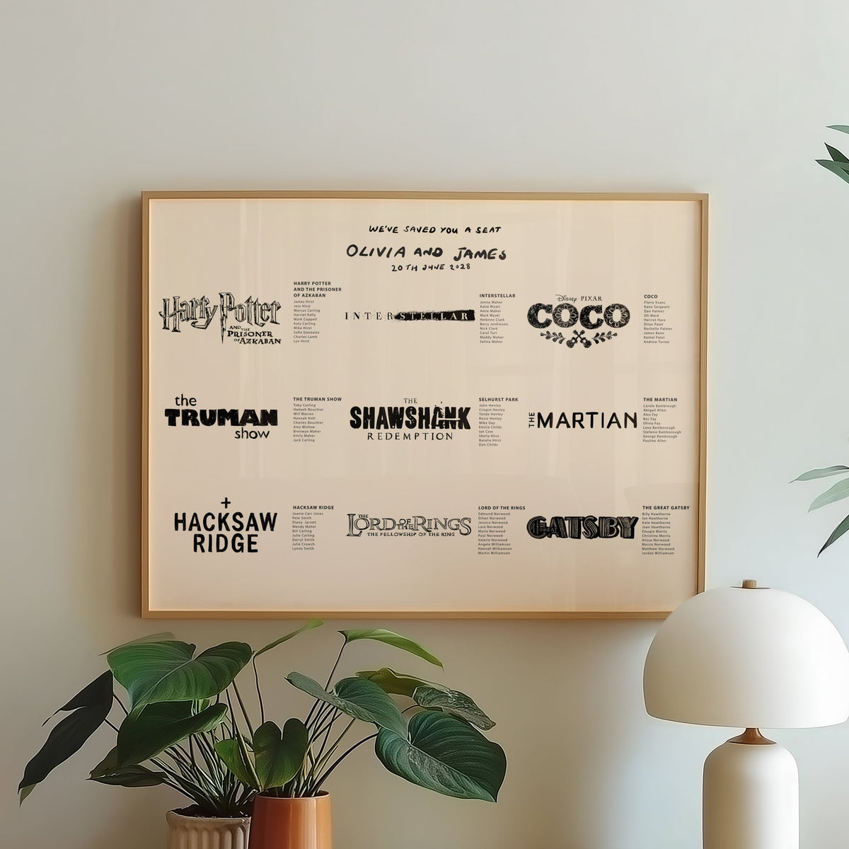 Wedding Table Plan with Bespoke Film/Places Illustrations