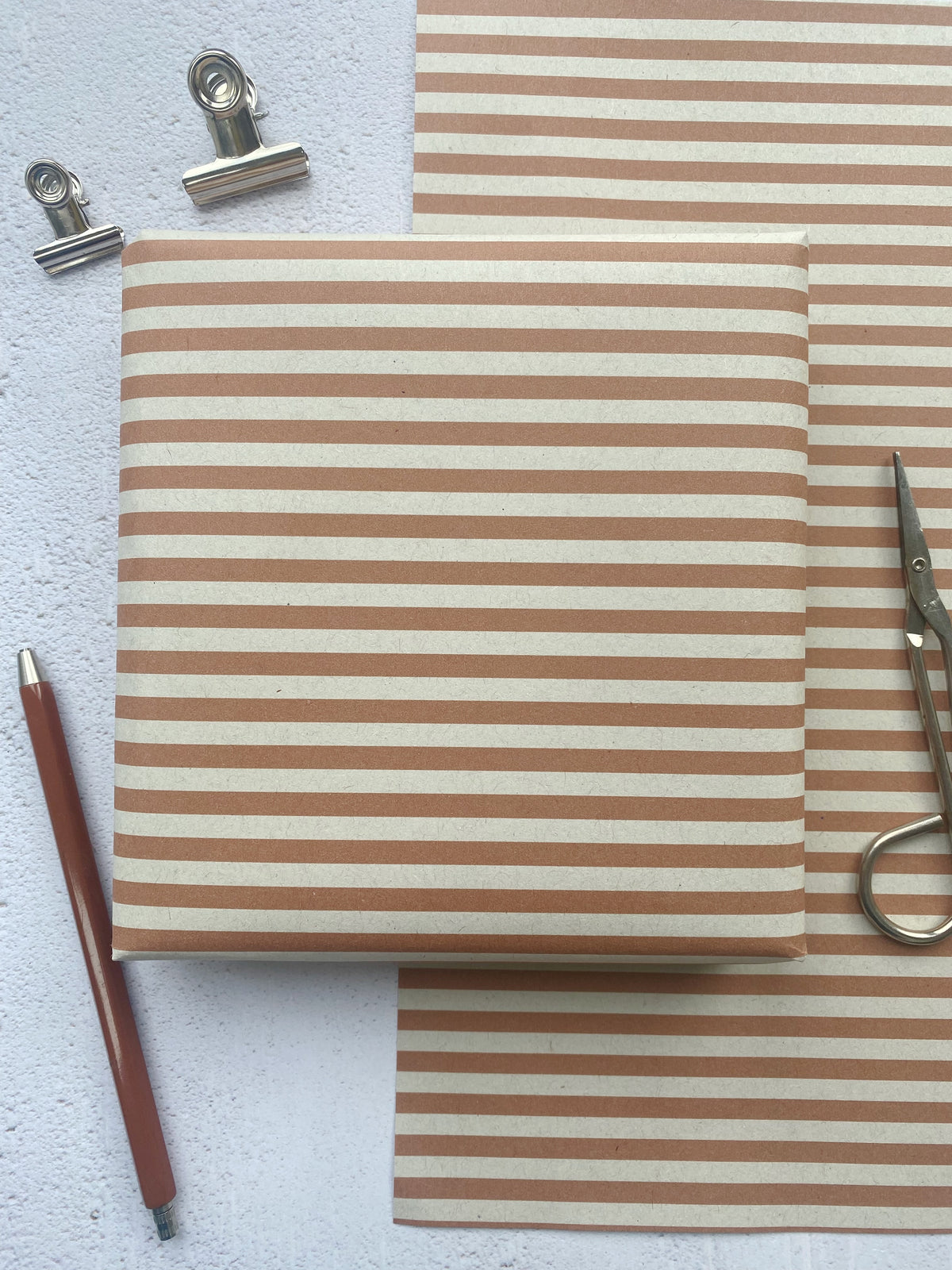 Stripe Spiced Terracotta Paper Fibre 42cm x 29.7 (A3) Size Wrapping Paper Sheet