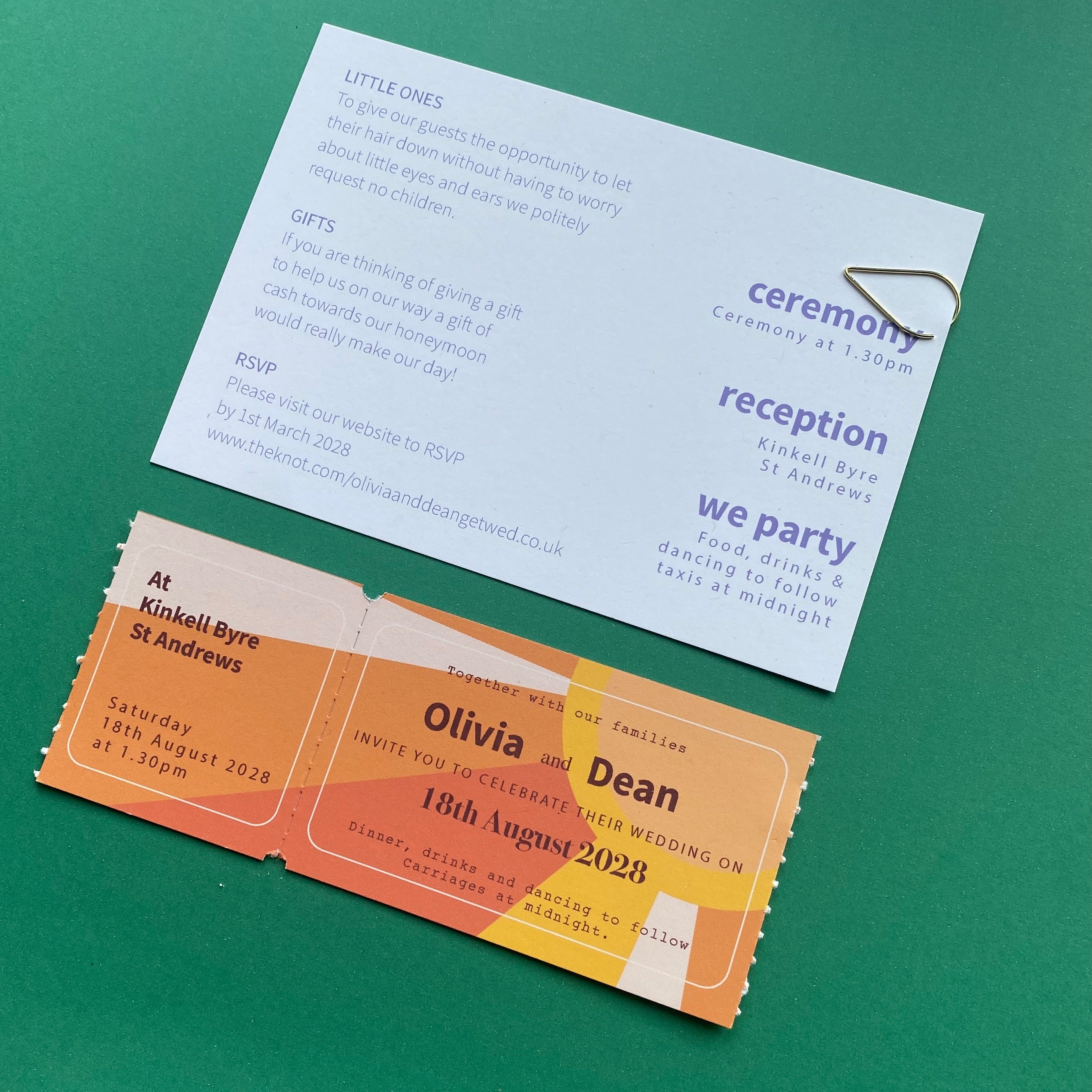 Colourful, Fun Ticket Style Alternative Wedding Invitation