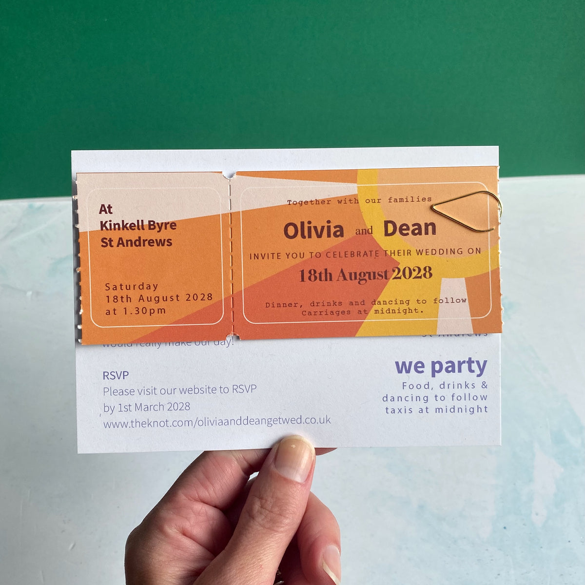 Colourful, Fun Ticket Style Alternative Wedding Invitation