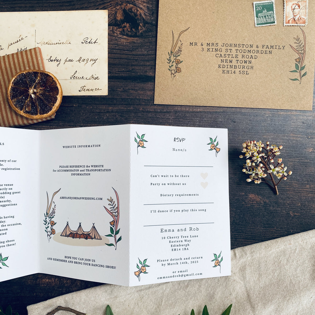 Rustic Boho Tipi Wedding Invitation
