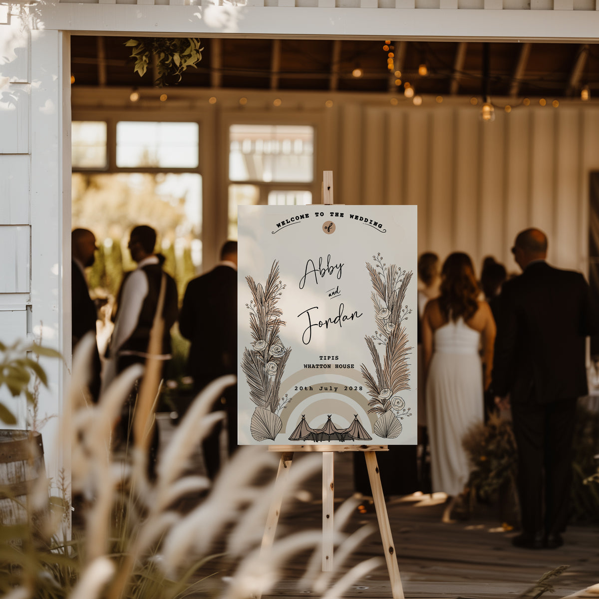 Boho Pampas Tipi  Welcome Board