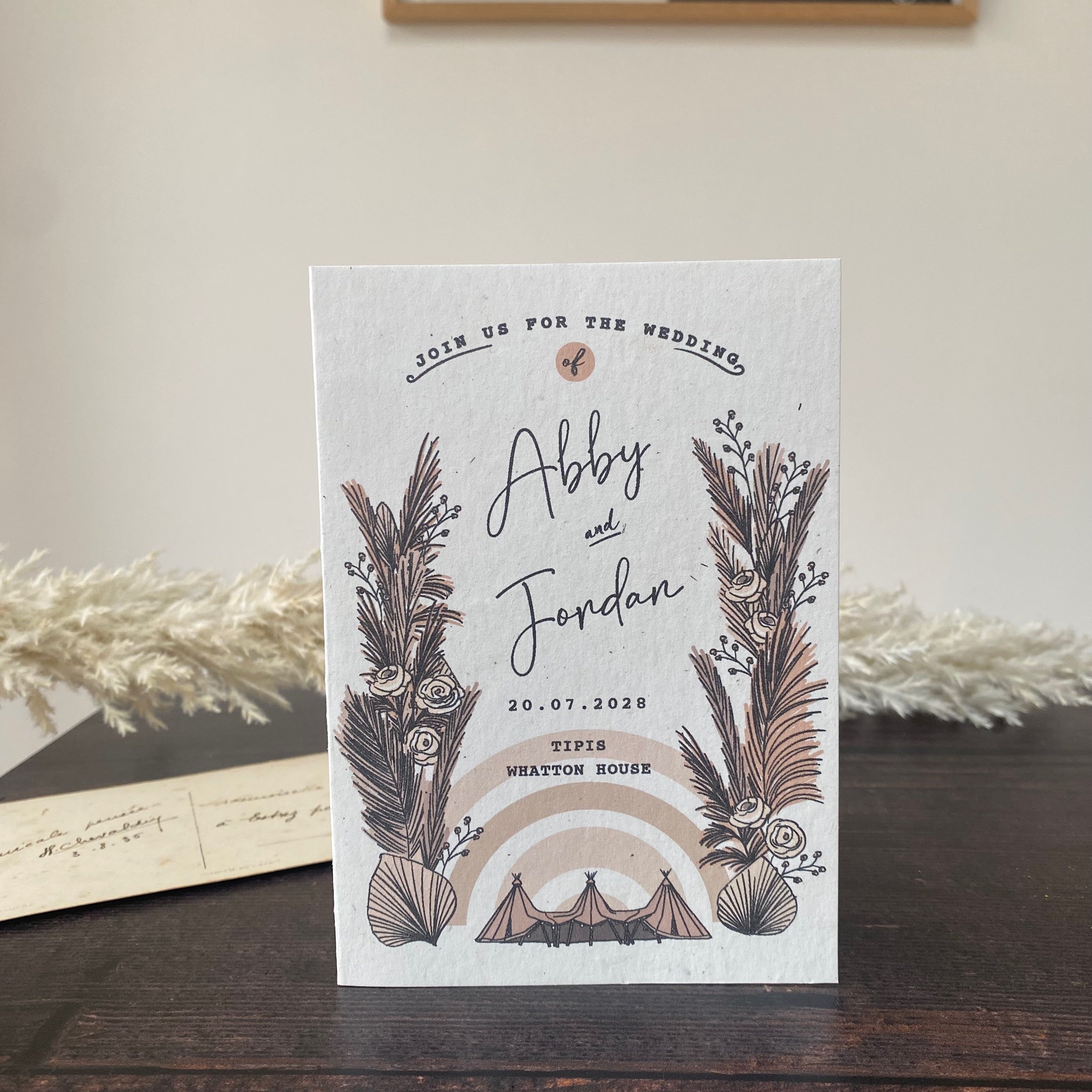 Boho Tipi Pampas Folded Wedding Invitation