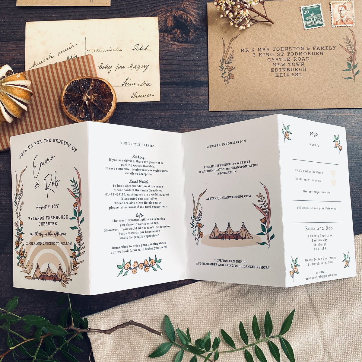 Rustic Boho Tipi Wedding Invitation
