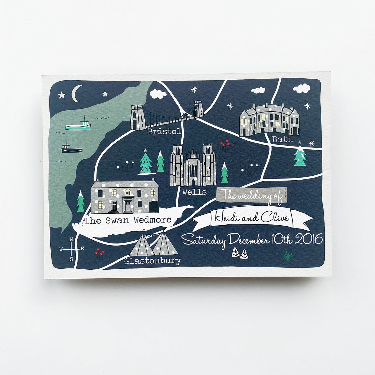 Illustrated Bespoke Map Invitation - Winter Grey Spots (Collection)