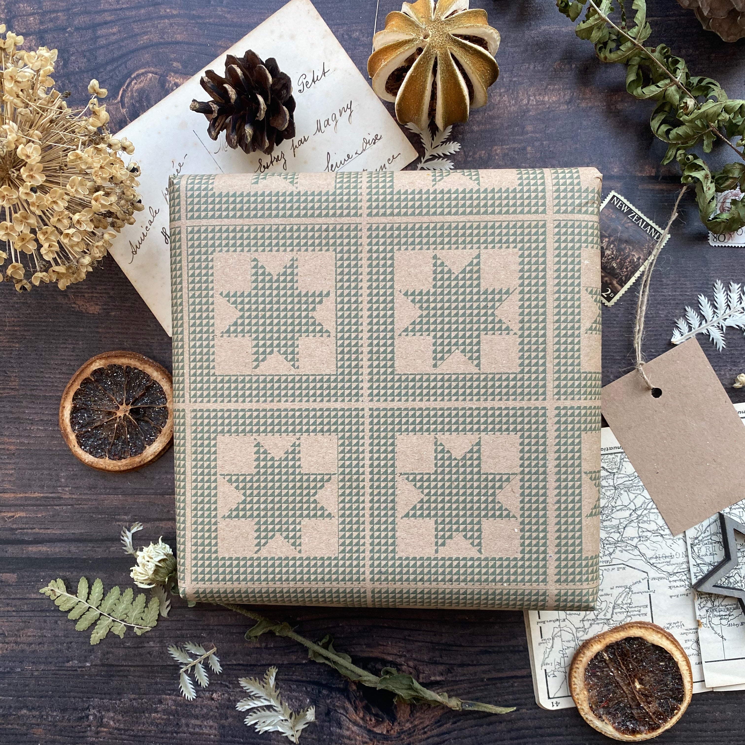 Star Patchwork 'Little Women' Paper Fibre Wrapping Paper