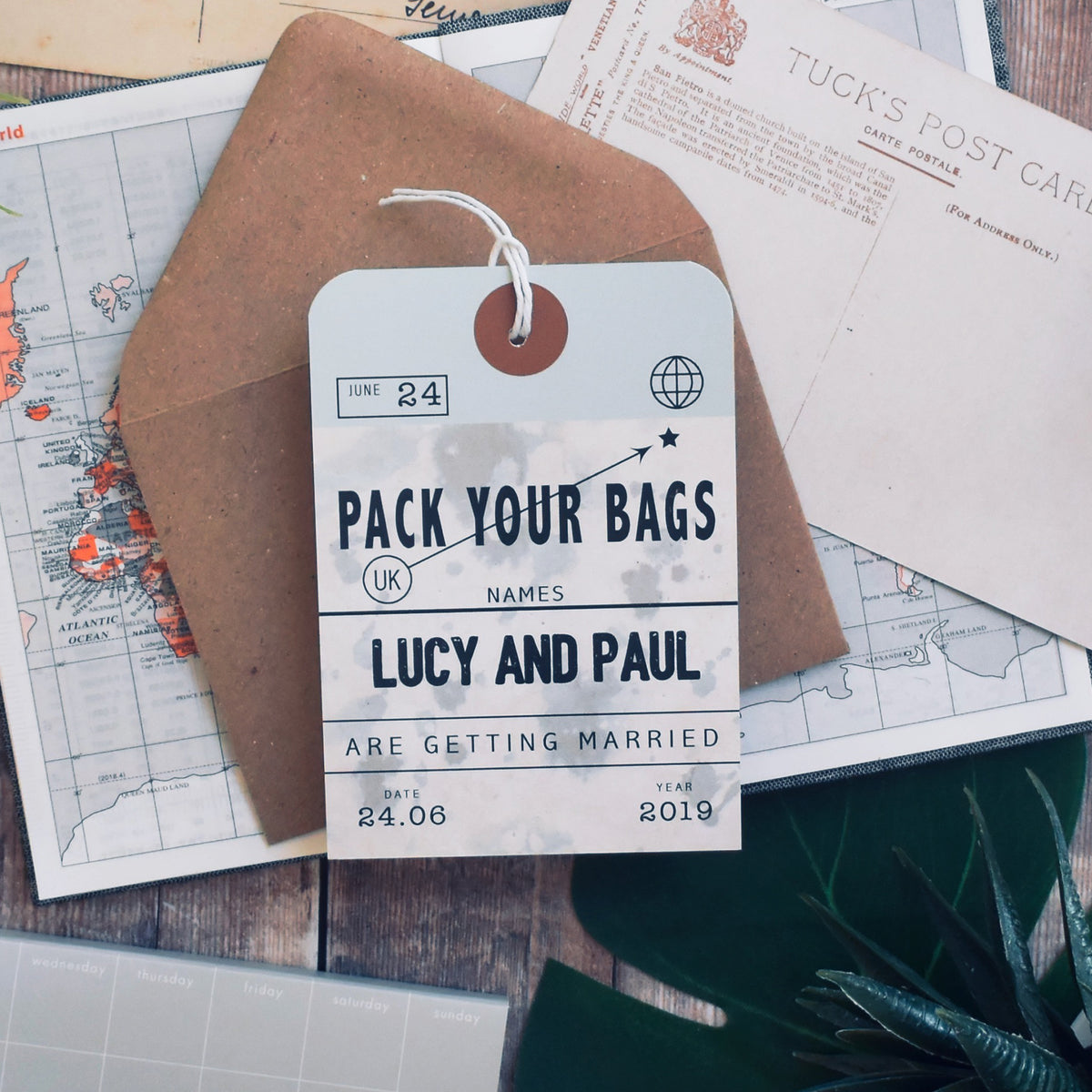 Vintage Style 'Pack Your Bags' Luggage Tag Save The Date