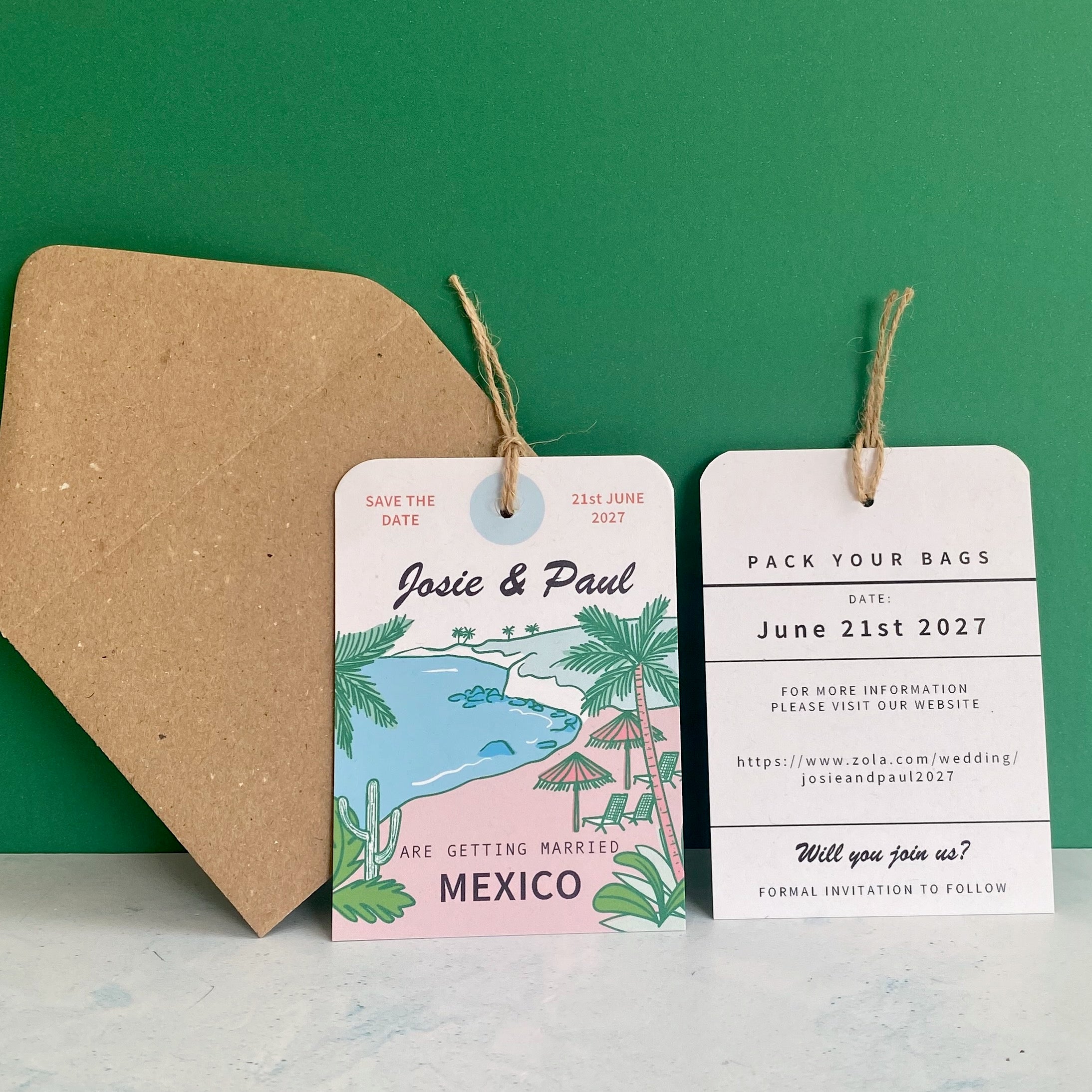 Mexico Illustration Save the Date Luggage Tag