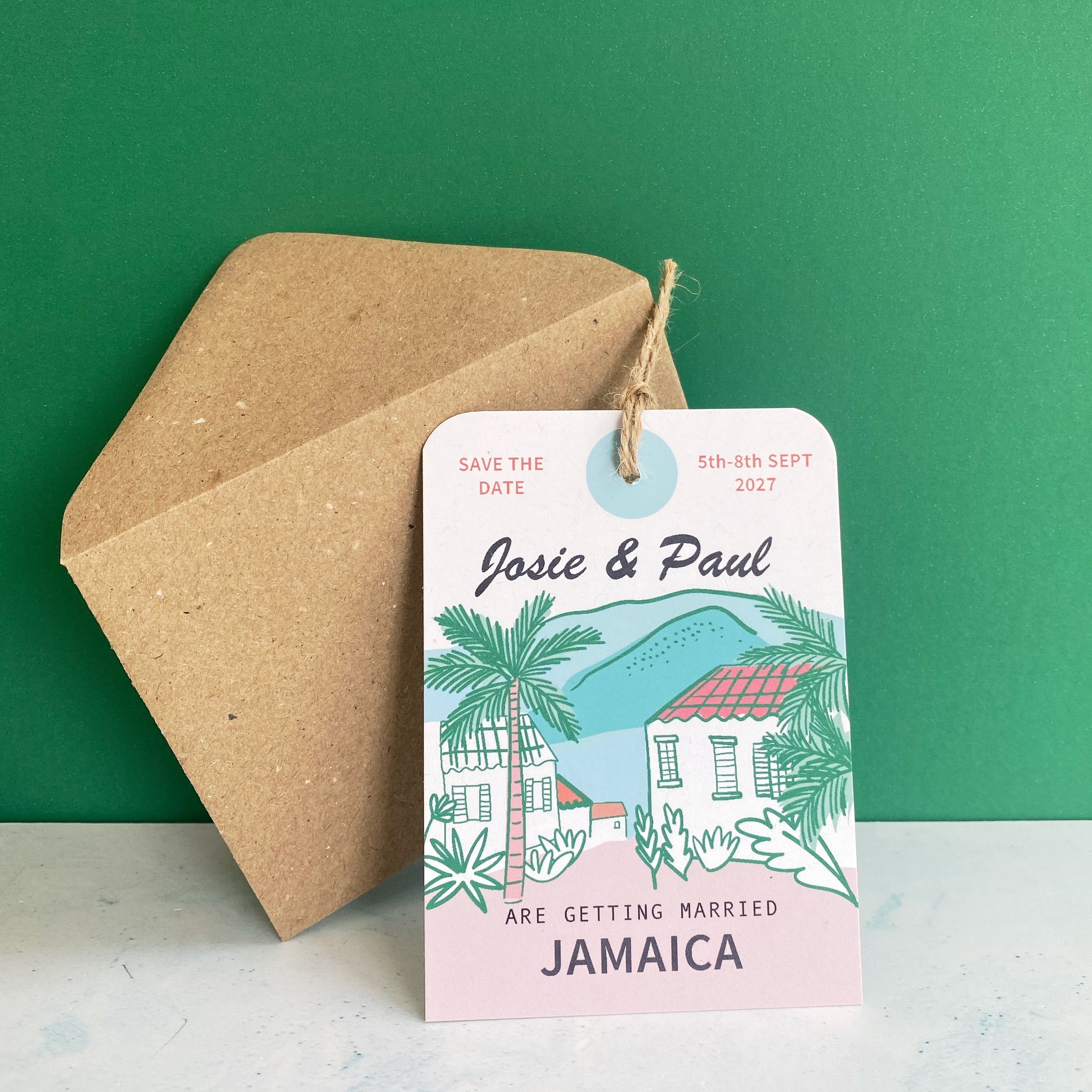 Jamaica Illustration Save the Date Luggage Tag