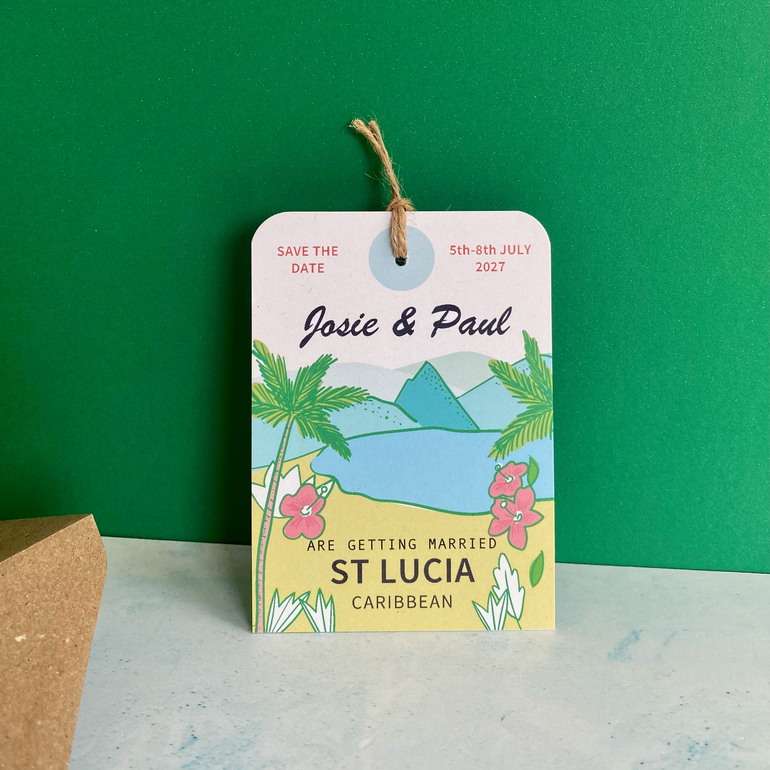 St Lucia  Illustration Save the Date Luggage Tag