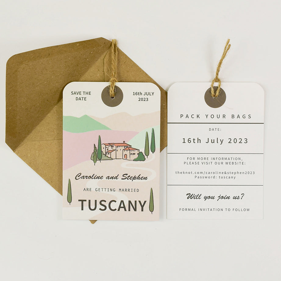 Tuscany Illustration Luggage Tag Save The Date