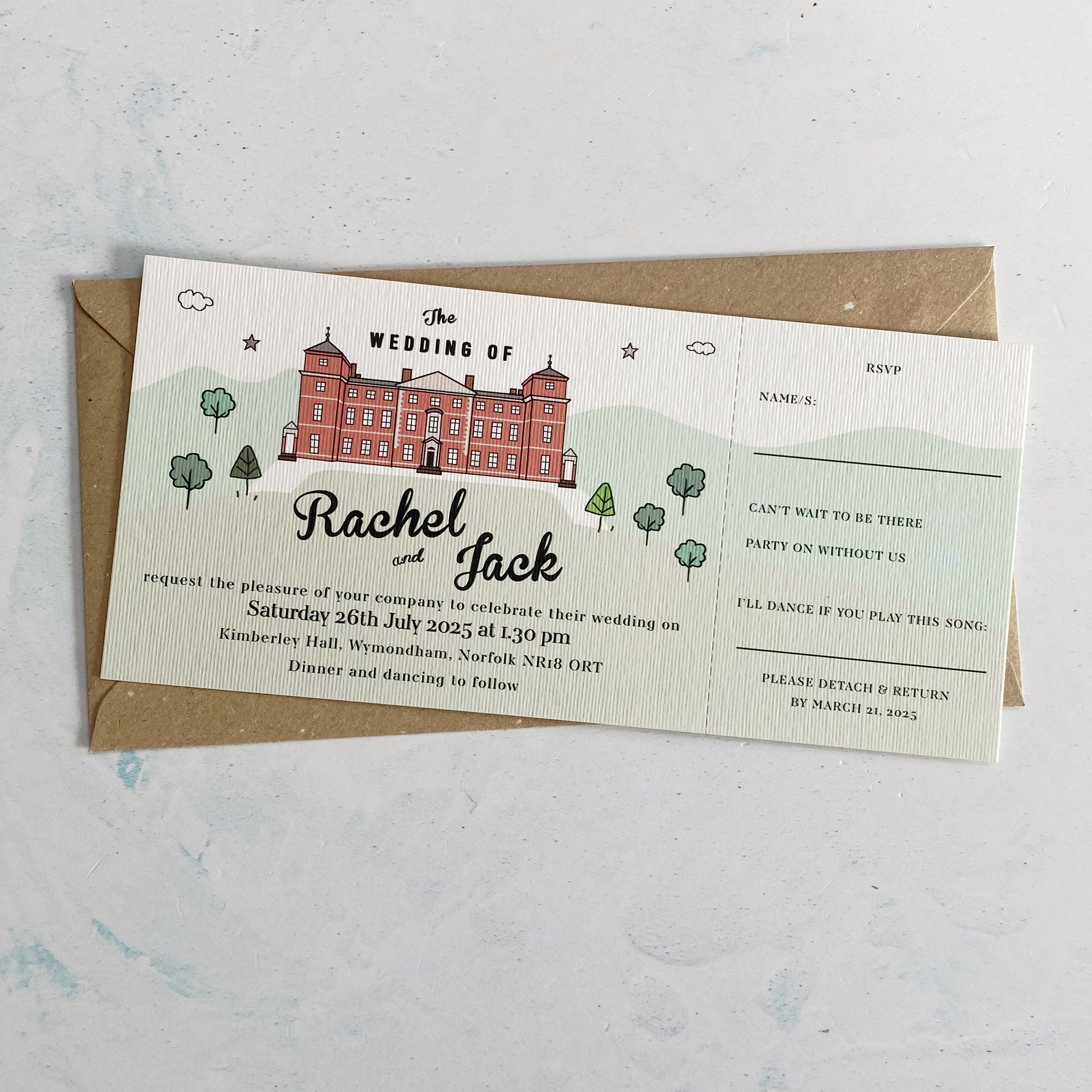 Wedding Venue Illustration Ticket Invitation