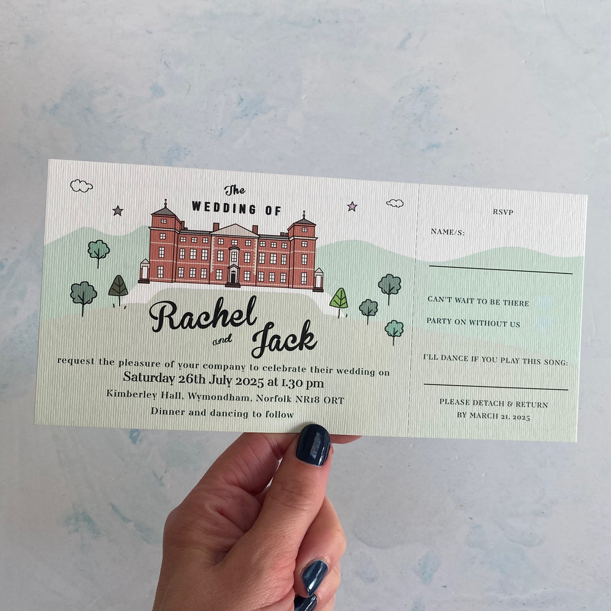 Wedding Venue Illustration Ticket Invitation