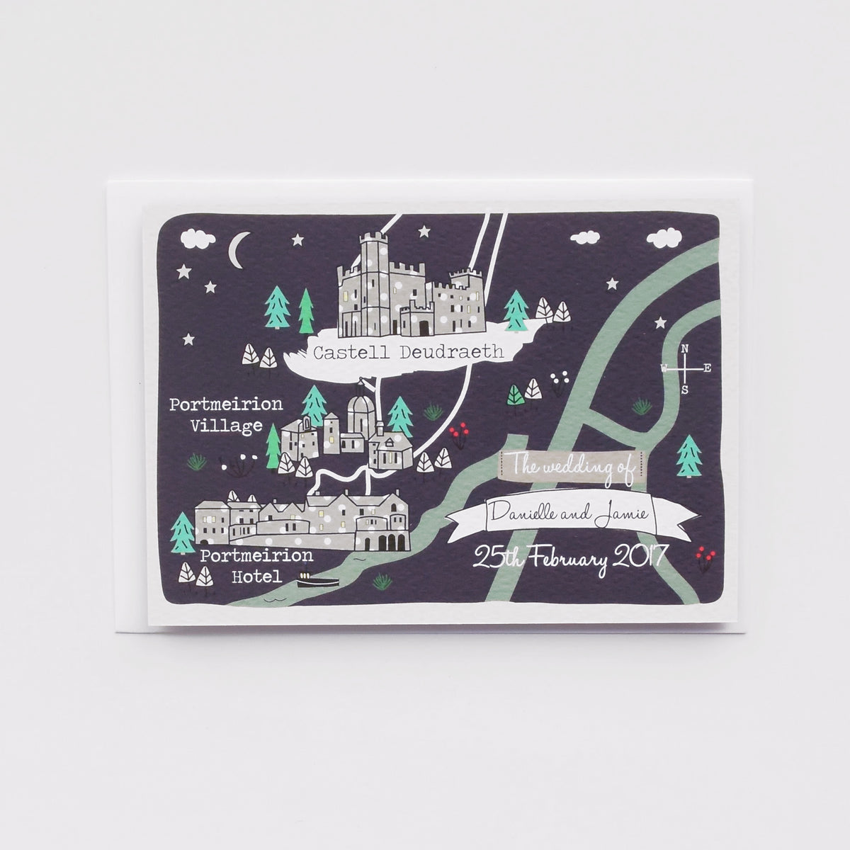 Illustrated Bespoke Map Invitation - Winter Grey Spots (Collection)
