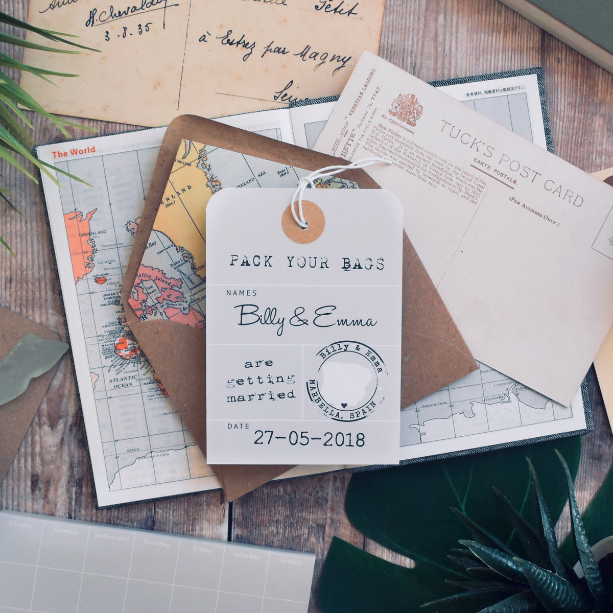 Vintage Style 'with map' Luggage Tag Save The Date