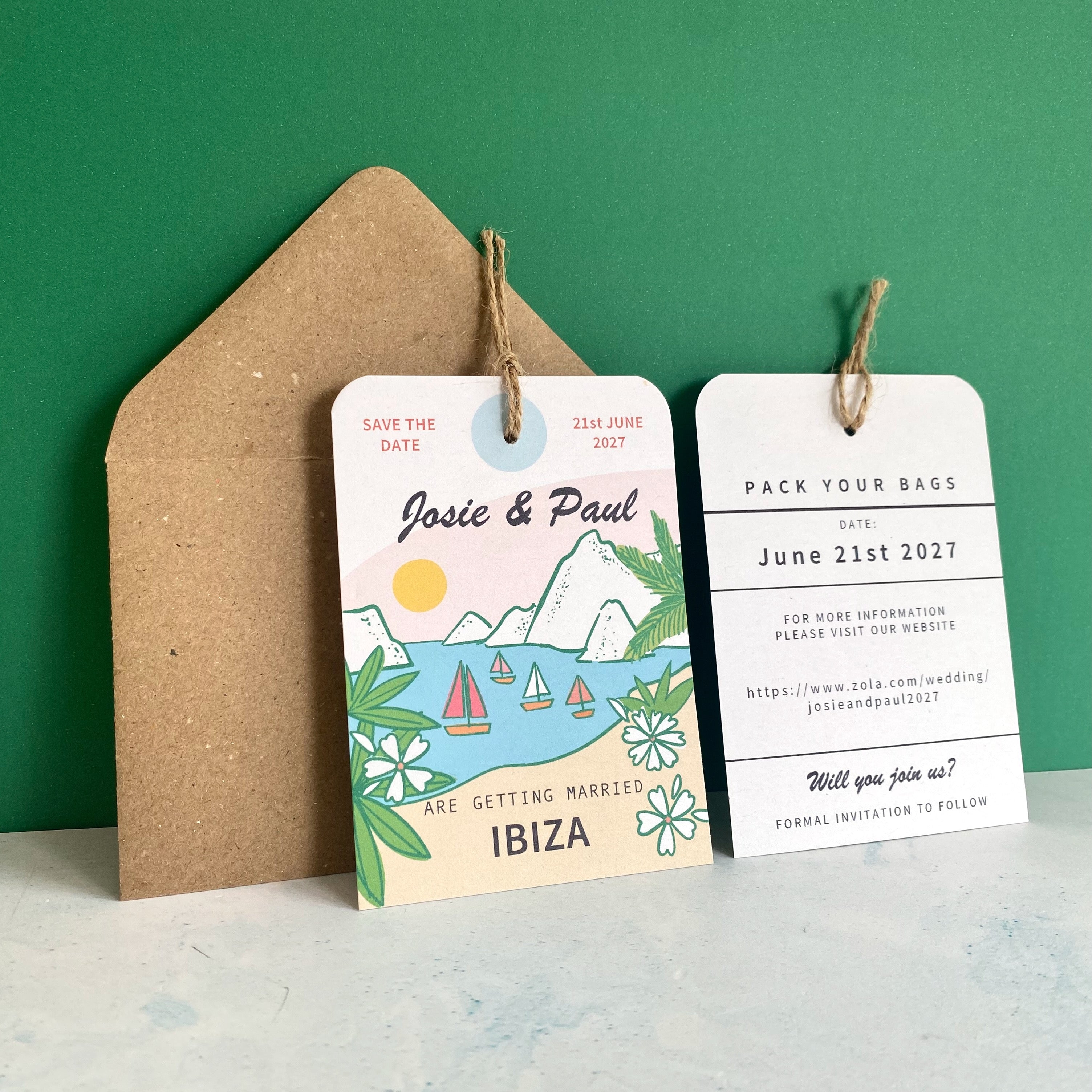 Ibiza Illustration Save the Date Luggage Tag