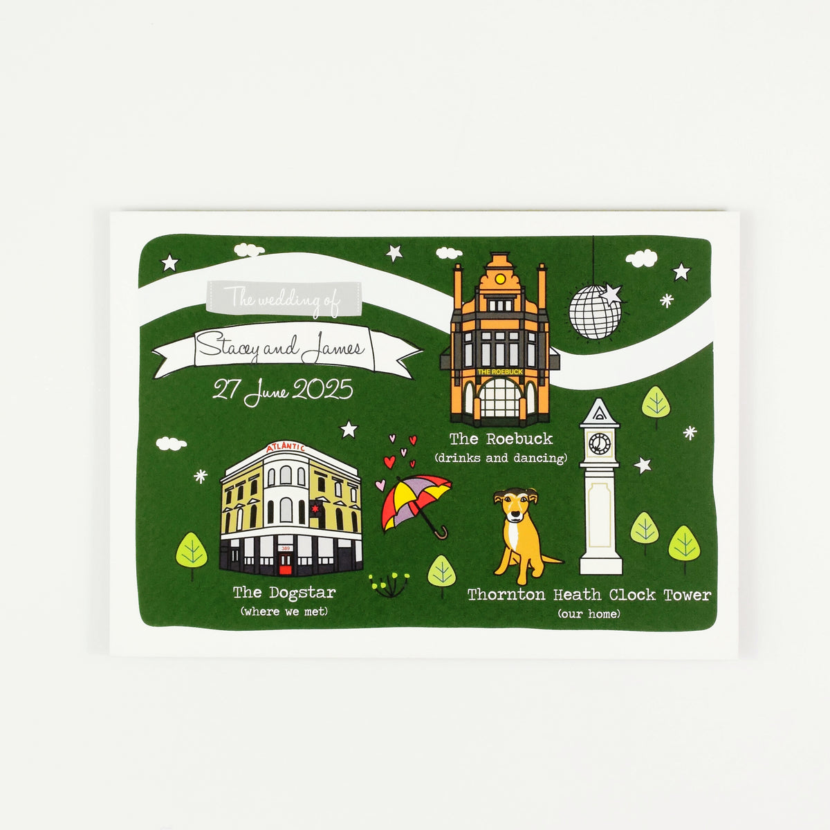 Illustrated Bespoke Map Invitation - Our Story Green