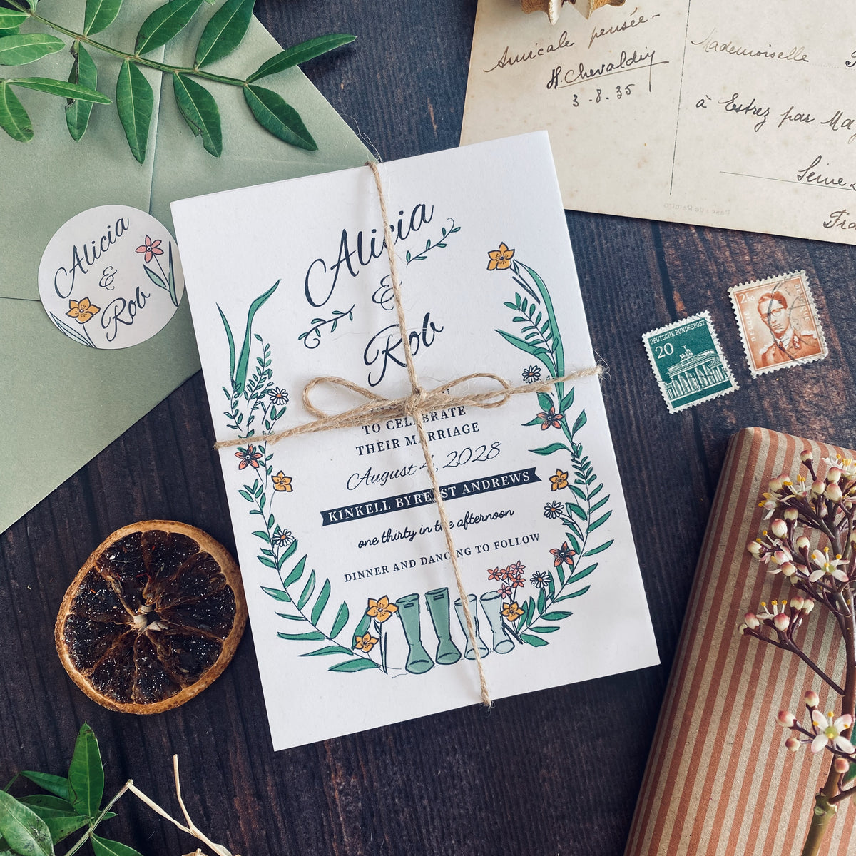 Wellie & Wildflower Four Fold Wedding Invitation