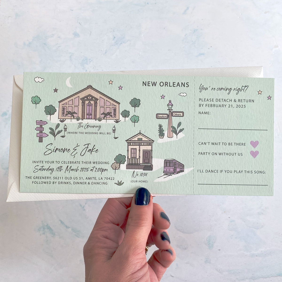 Wedding Map Bespoke Ticket Style Invitation