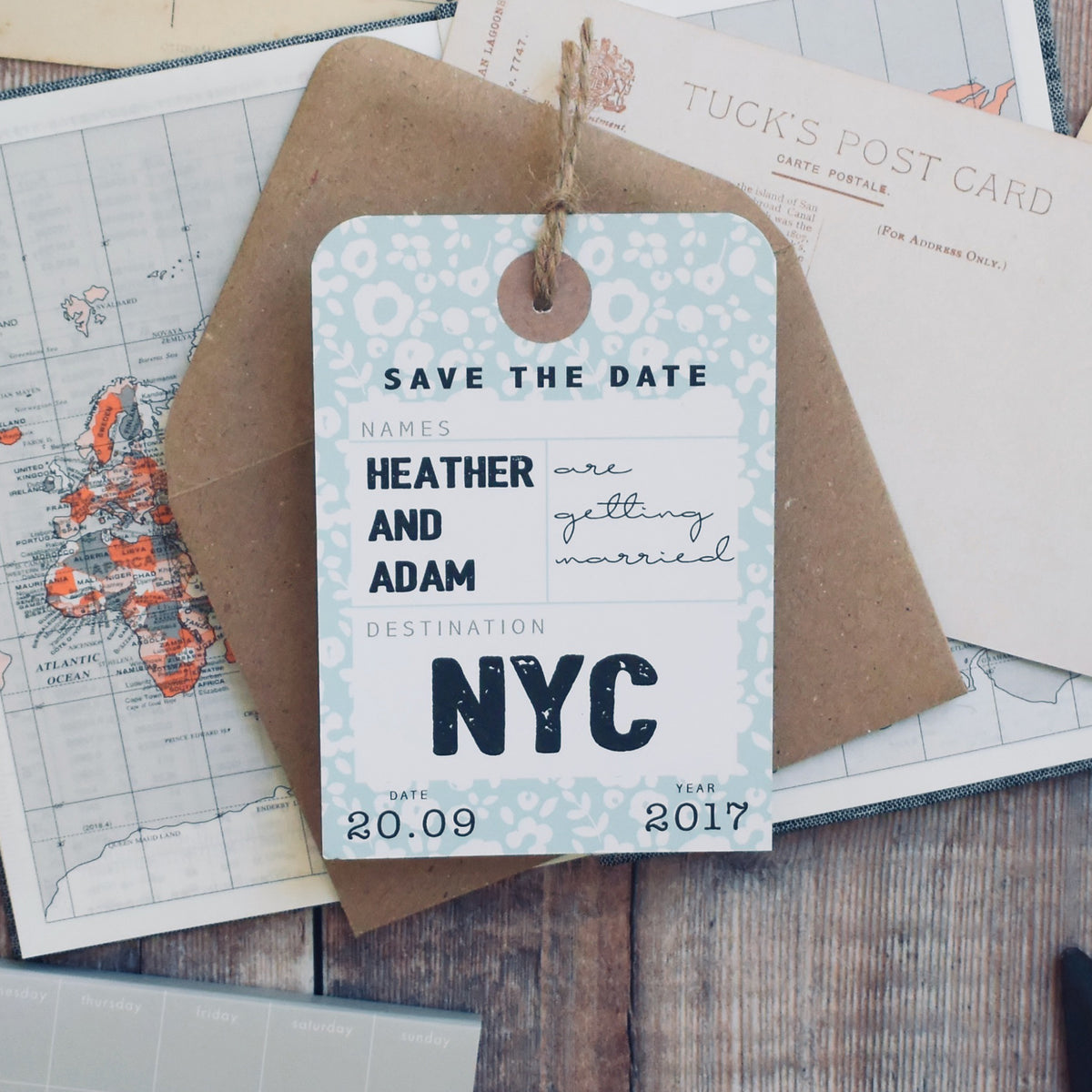 Floral Pattern Luggage Tag Save The Date