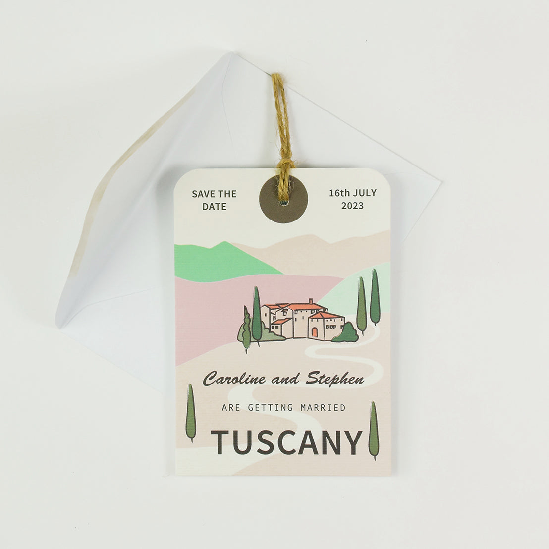 Tuscany Illustration Luggage Tag Save The Date