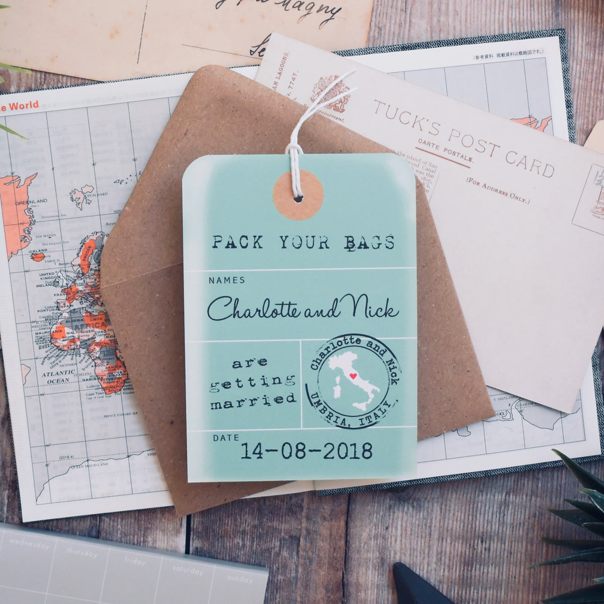 Vintage Style 'with map' Luggage Tag Save The Date