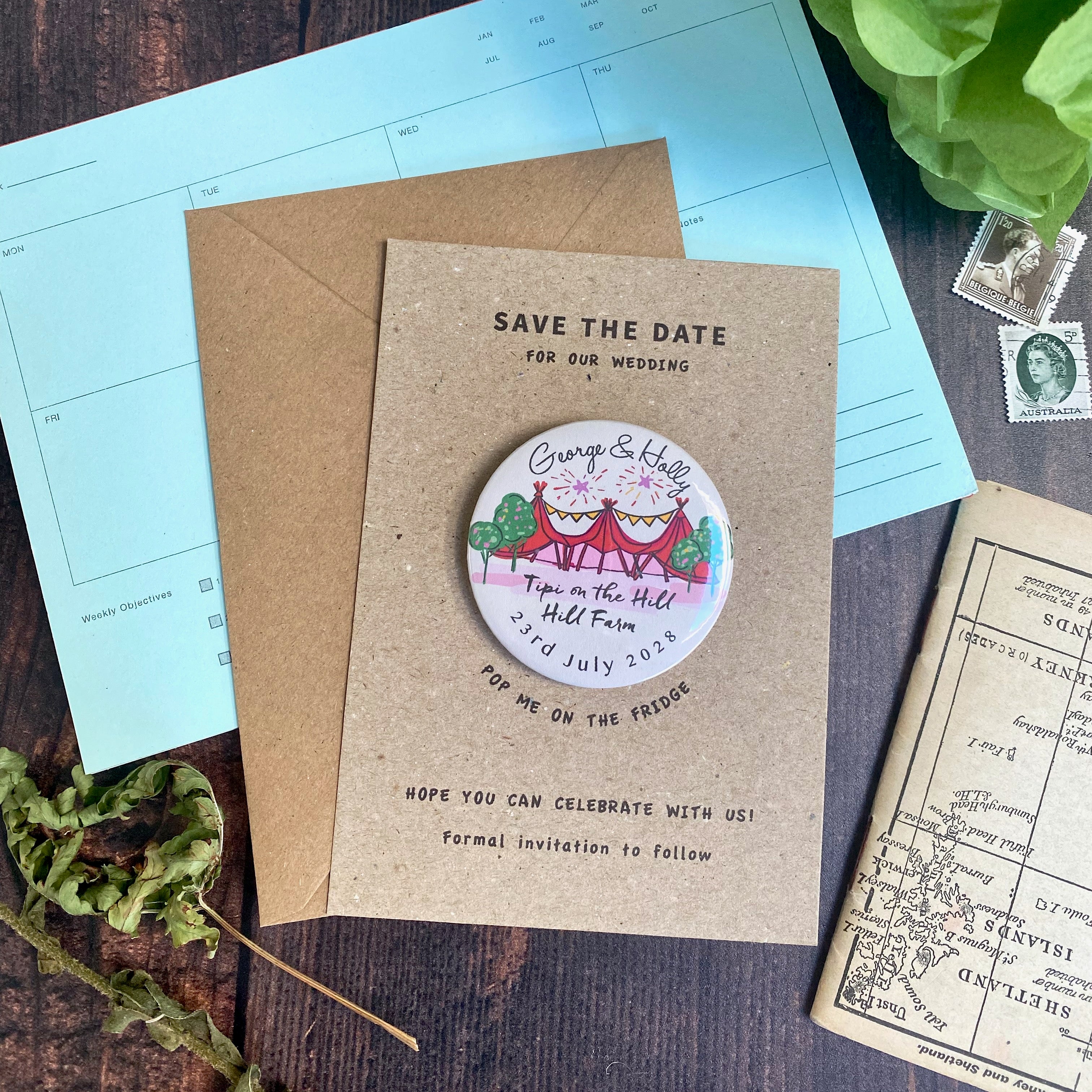 Tipi Illustration Colourful Magnet Save the Date