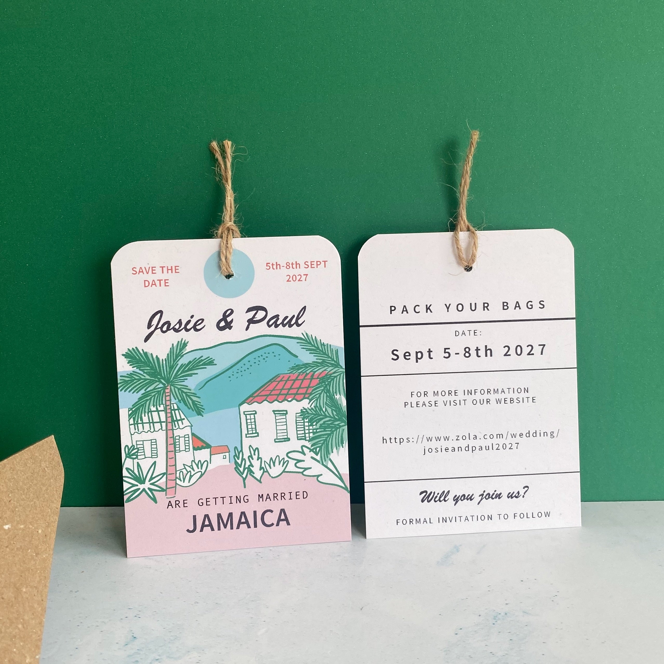 Jamaica Illustration Save the Date Luggage Tag