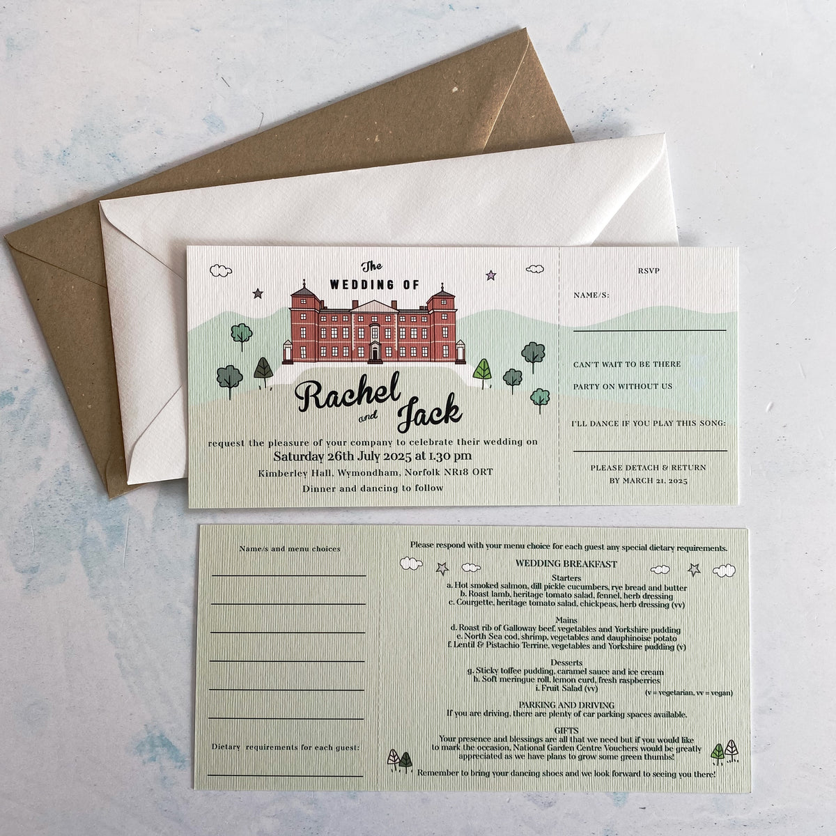 Wedding Venue Illustration Ticket Invitation