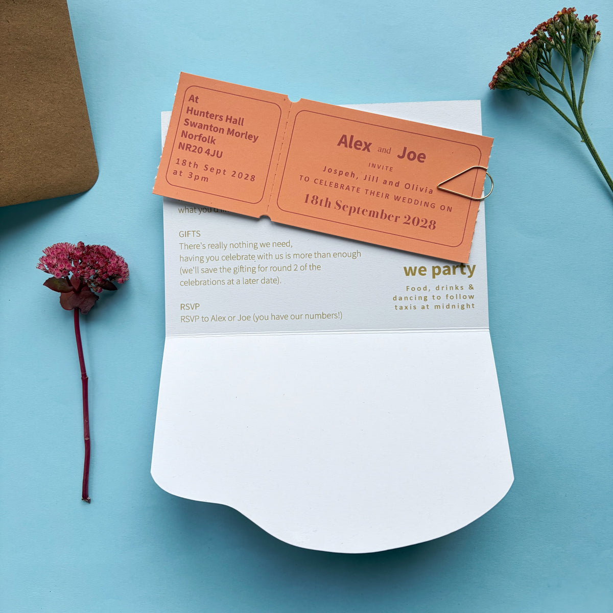 Colourful Fun Bespoke Hand Illustrated Wedding Venue, Information And Ticket Invitation