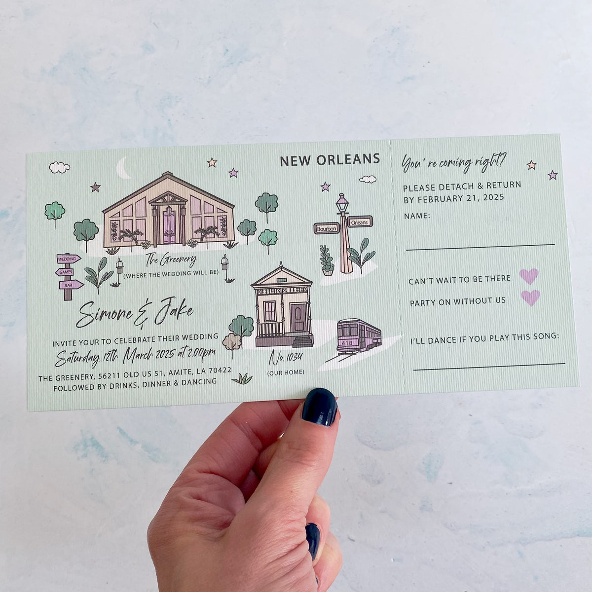 Wedding Map Bespoke Ticket Style Invitation