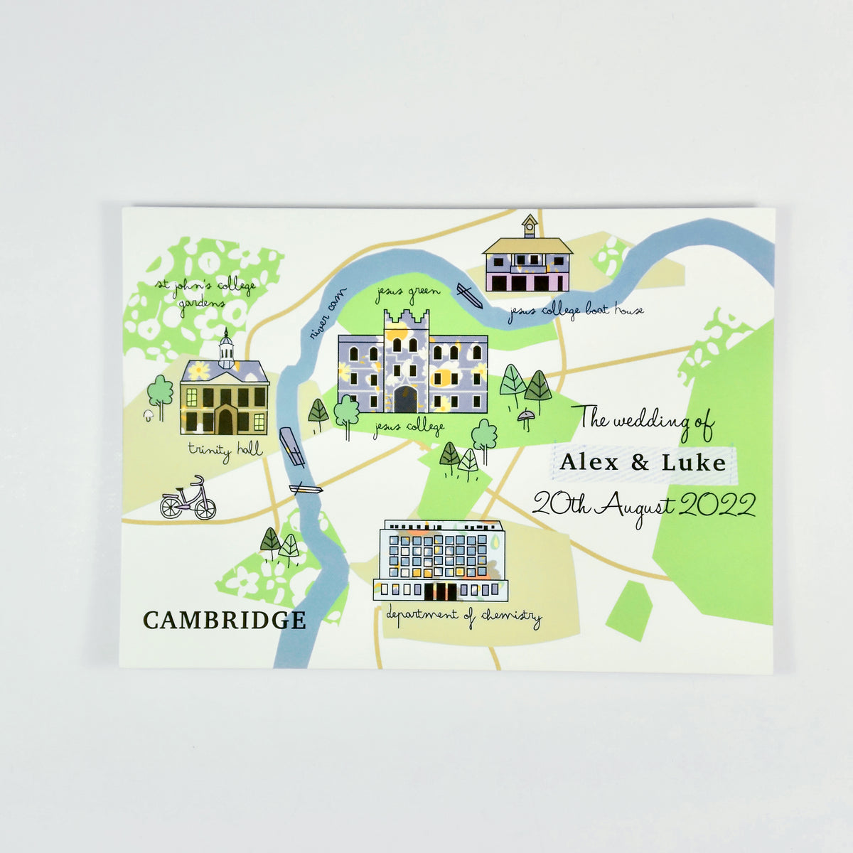 Illustrated Bespoke Map Invitation - (Cambridge -patterned)