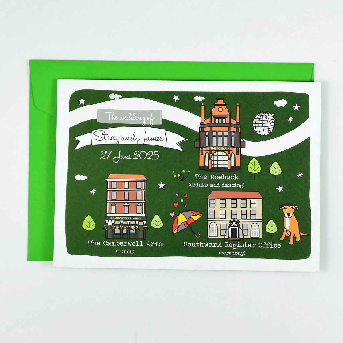 Illustrated Bespoke Map Invitation - (Dark Green)