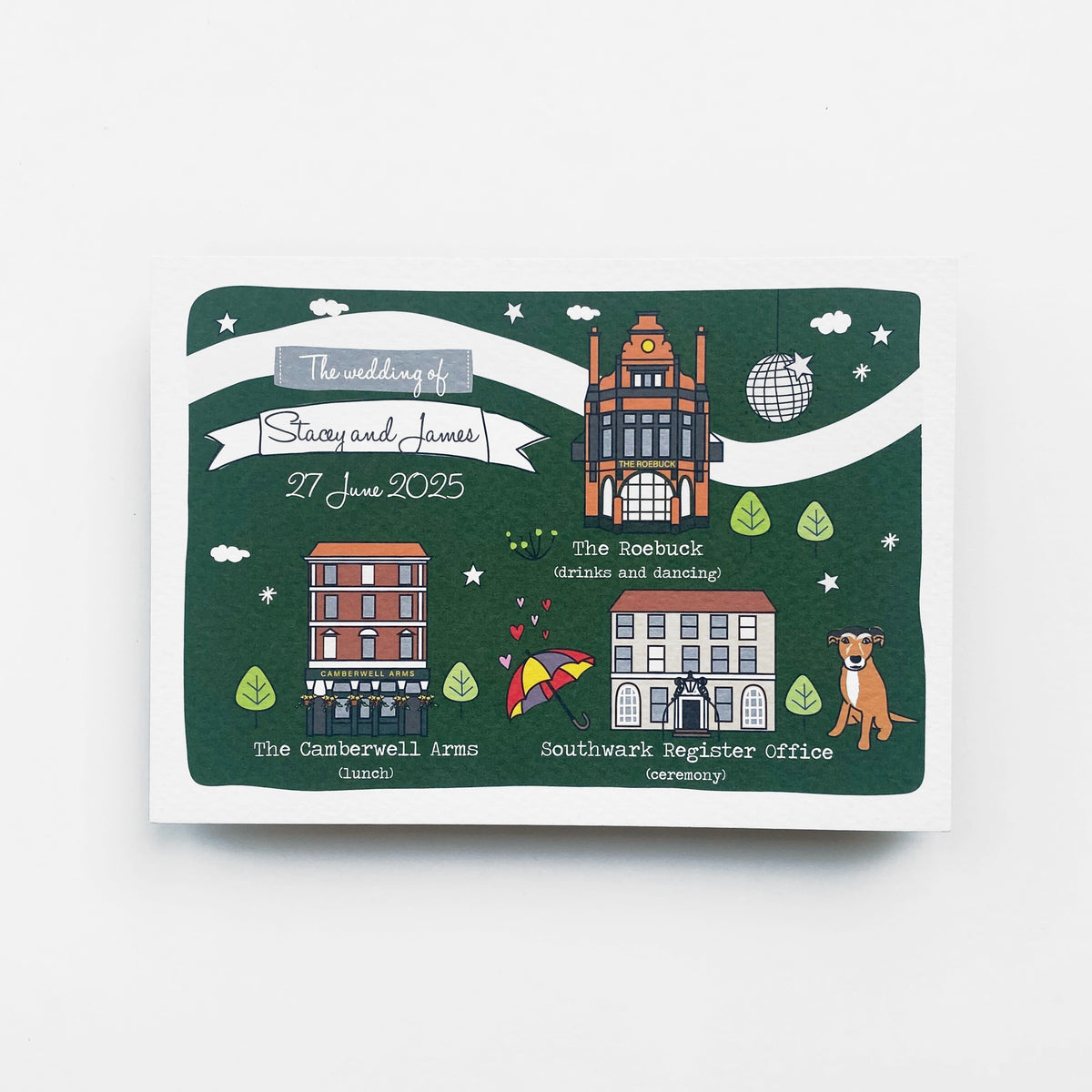 Illustrated Bespoke Map Invitation - (Dark Green)