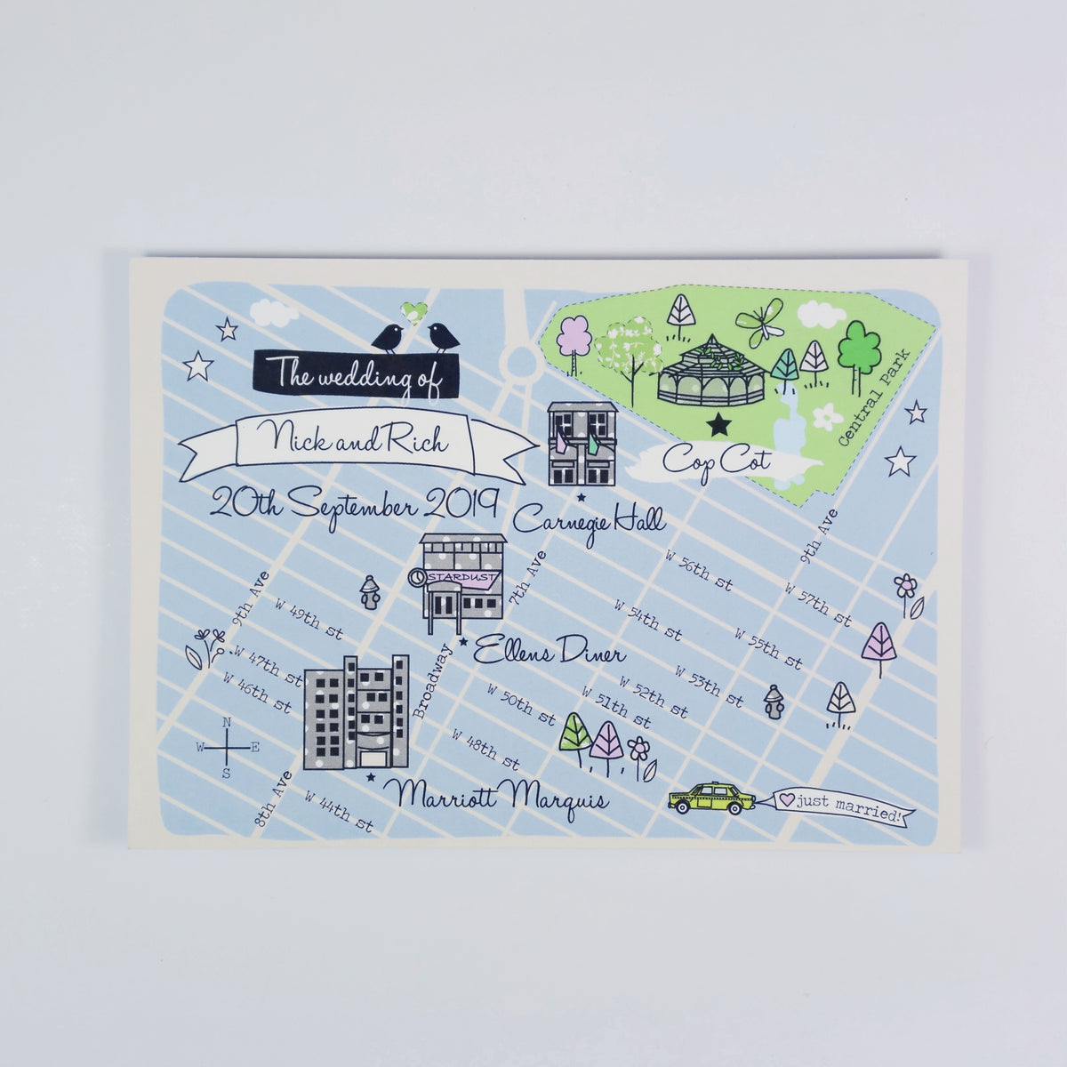 Illustrated Bespoke Map Invitation - (BLUE SPOTTY/NEW YORK)