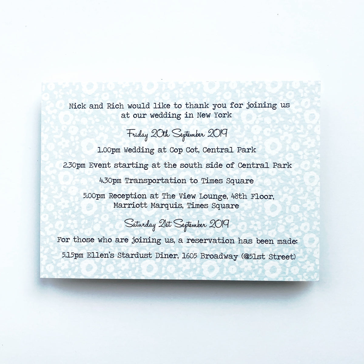 Illustrated Bespoke Map Invitation - (BLUE SPOTTY/NEW YORK)