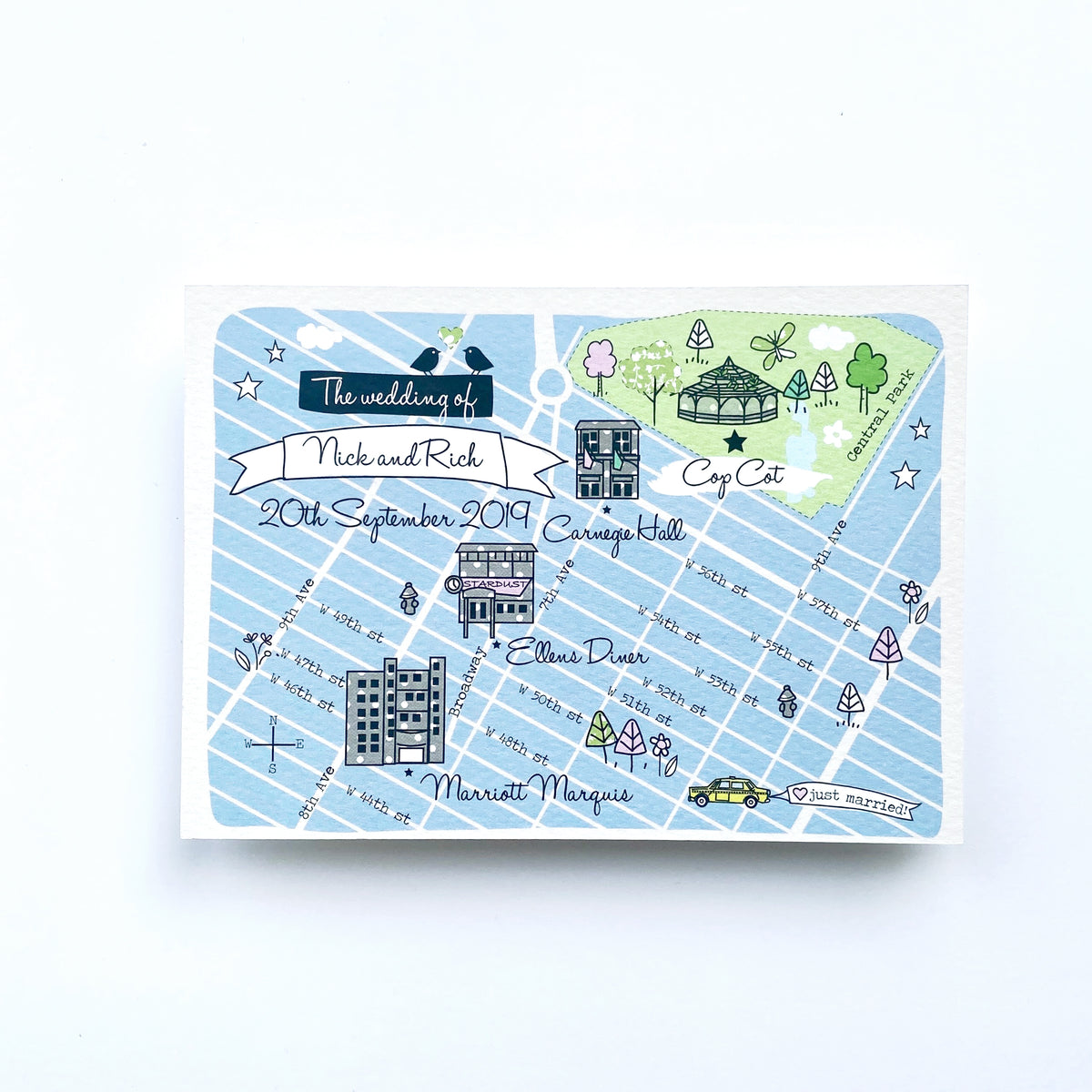 Illustrated Bespoke Map Invitation - (BLUE SPOTTY/NEW YORK)