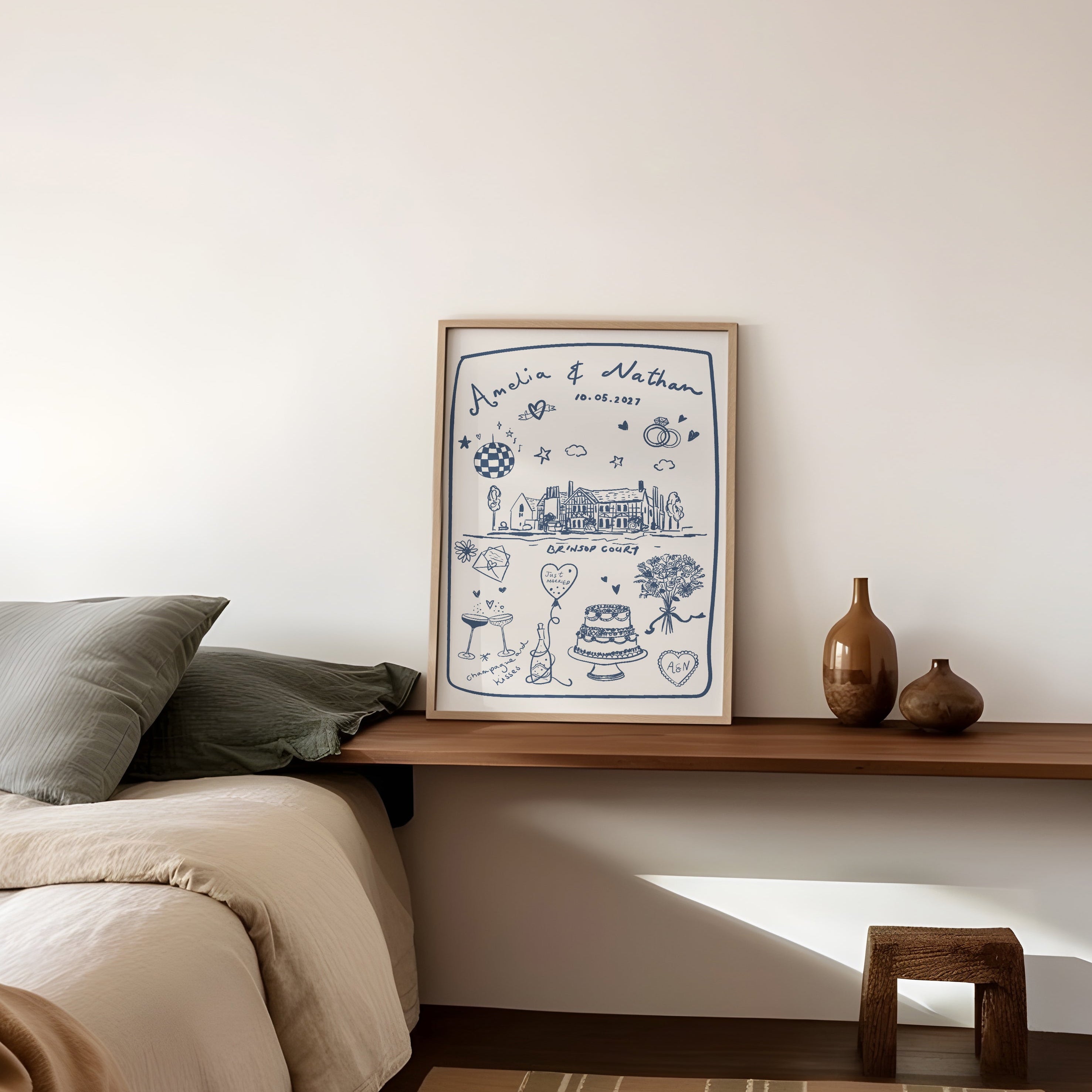 Personalised Hand-drawn Wedding Gift Poster