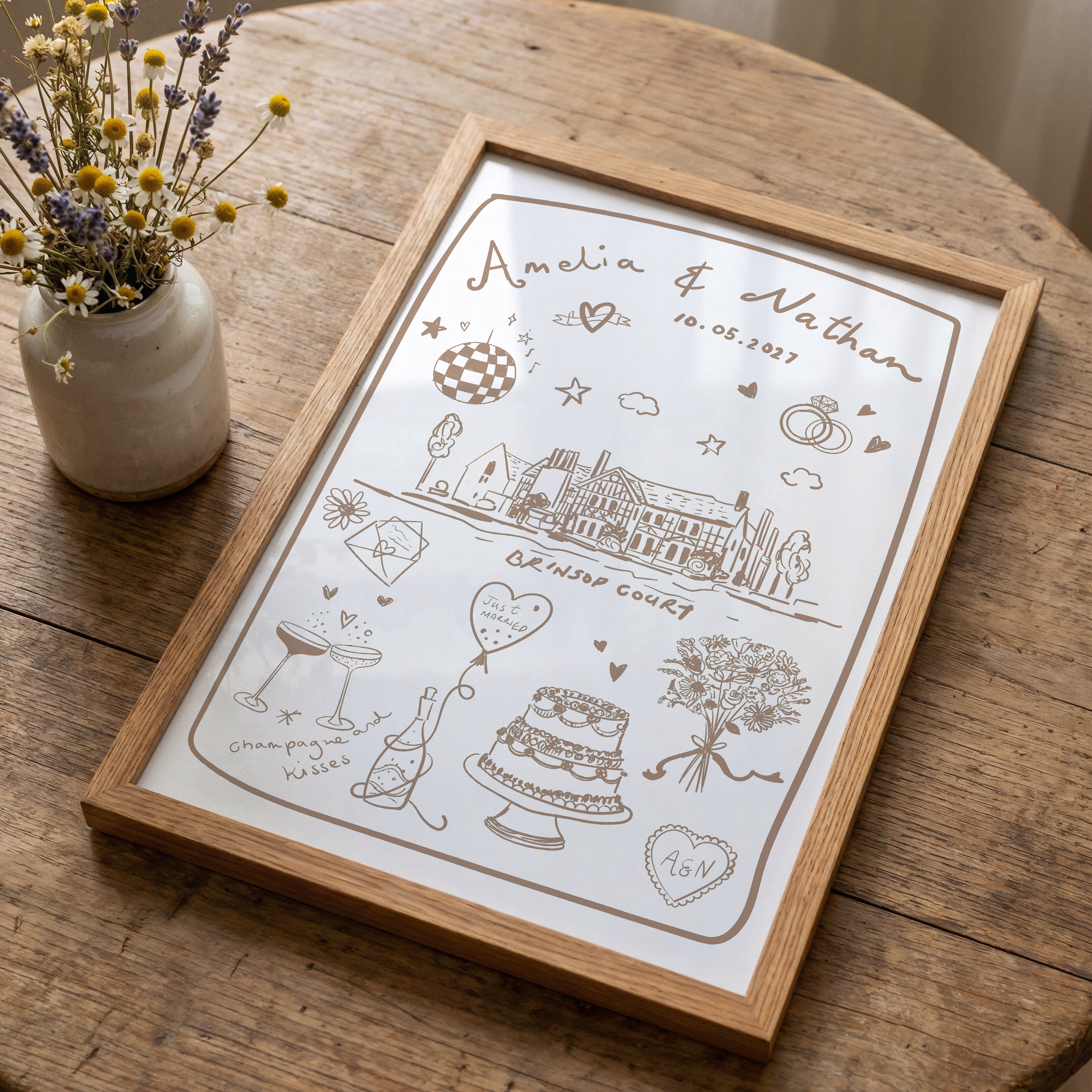 Personalised Hand-drawn Wedding Gift Poster