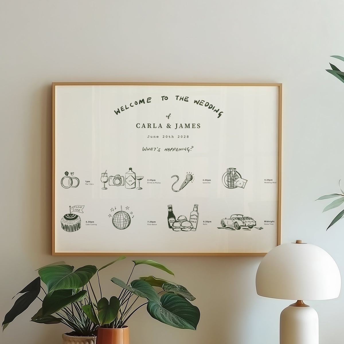 Hand-Illustrated Bespoke Wedding Welcome Sign/Timeline